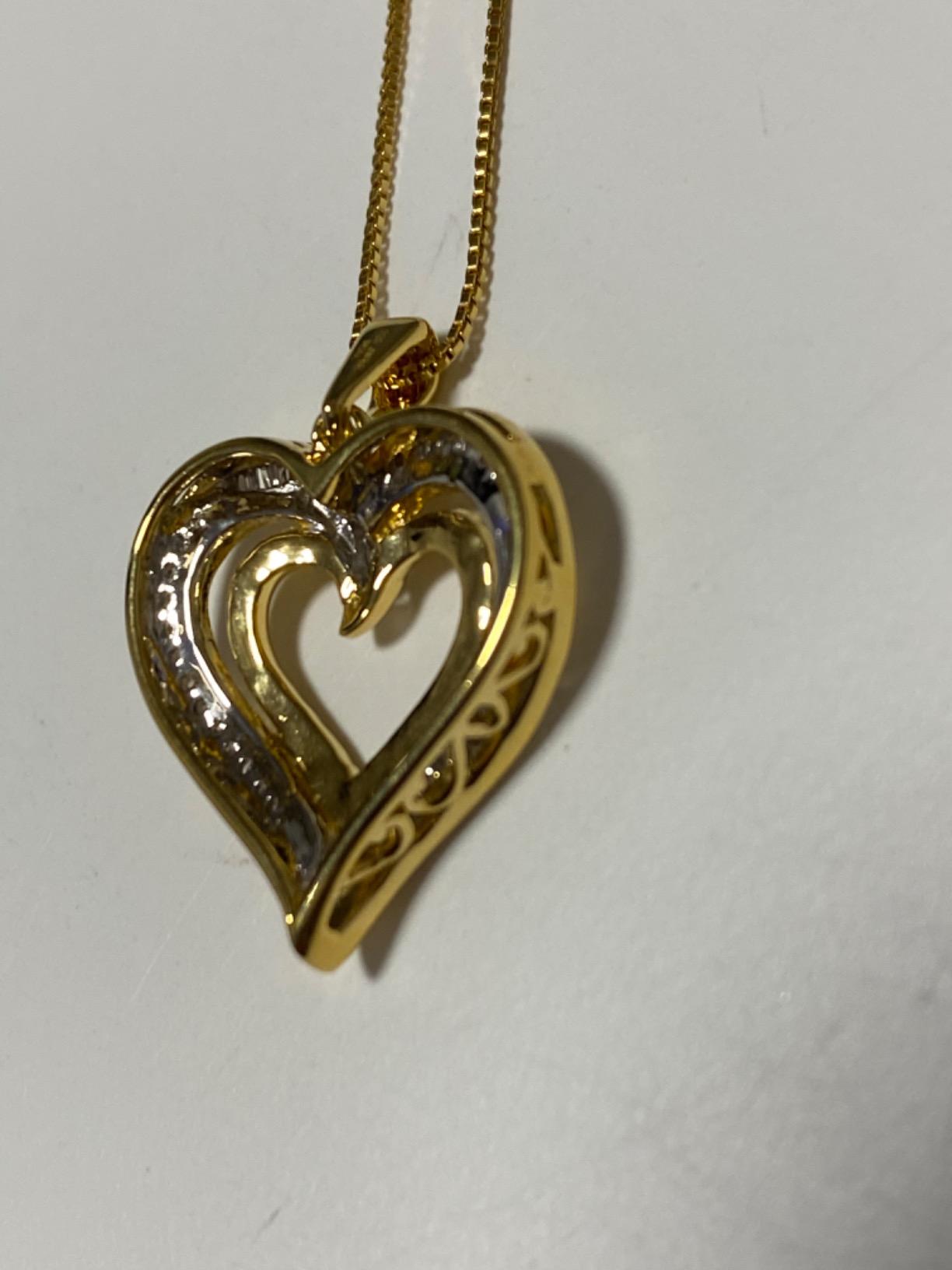 Jewelili Heart Pendant Necklace for Women | Fine Jewelry with Natural White Round & Baguette Diamonds 1/4 or 1/2 CTW | Sterling Silver or Yellow/Rose Gold Plated | 18