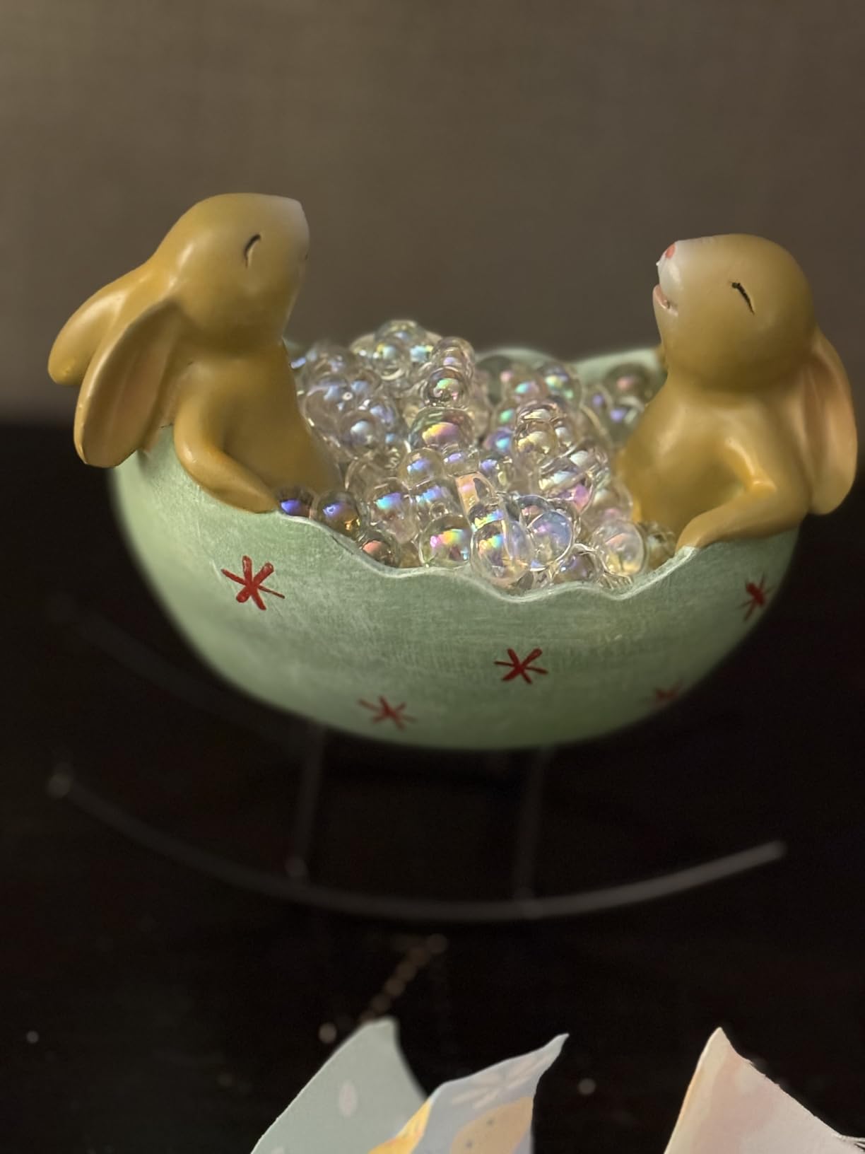 KiaoTime Laughing Bunny Rabbits Rocking in an Easter Egg Cradle Spring Easter Decoration Vintage Rustic Country Bunnies Rabbit Figurine Statue (Bunnies in a Cradle) customer photo 1
