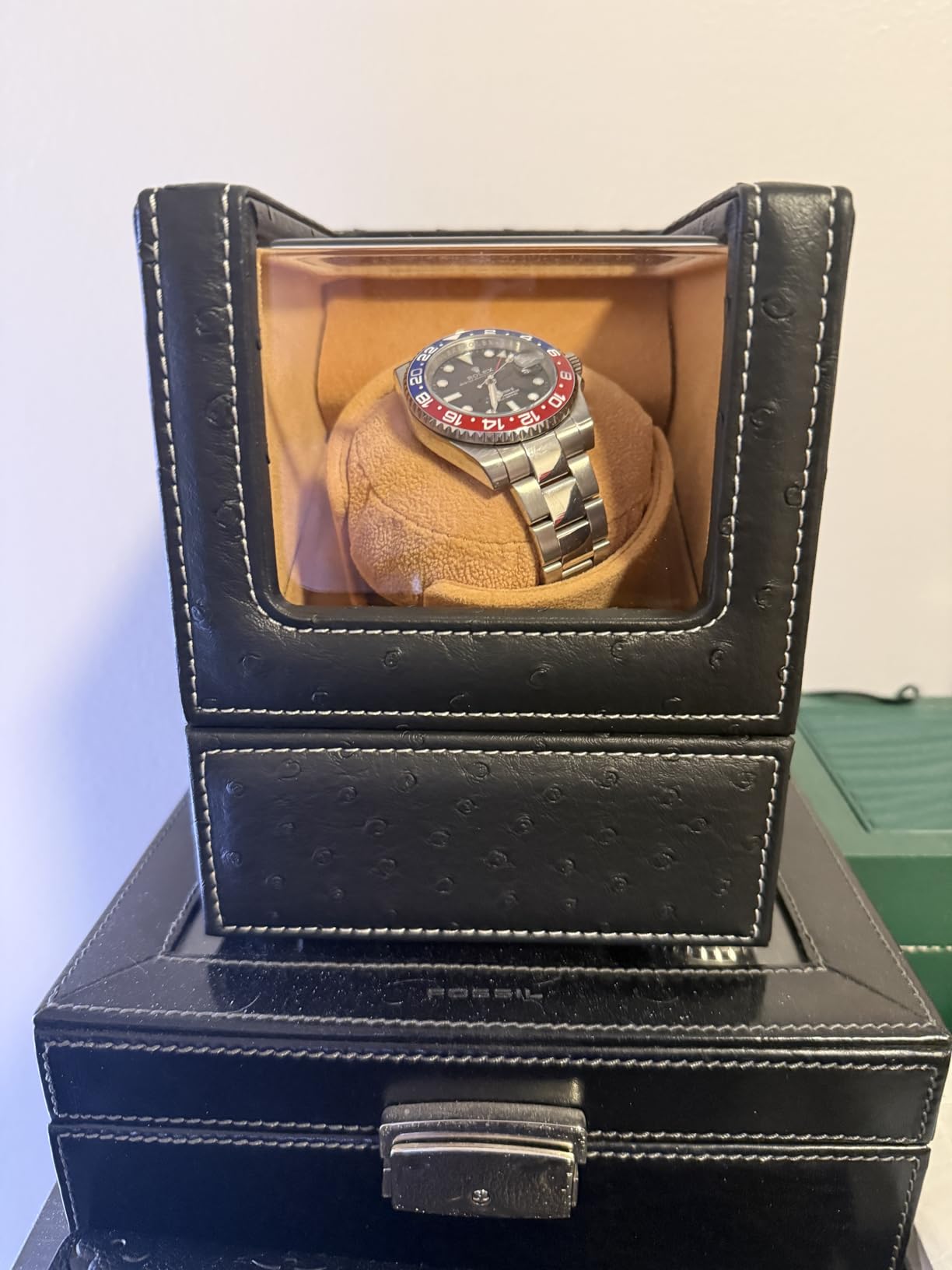 DRIKLUX Automatic Single Watch Winder for Rolex and Other Luxury Watches - Automatic Winder with Quiet Motor, Premium Black Ostrich Leather Exterior and Soft Flexible Watch Pillows of Camel Velvet customer photo 2