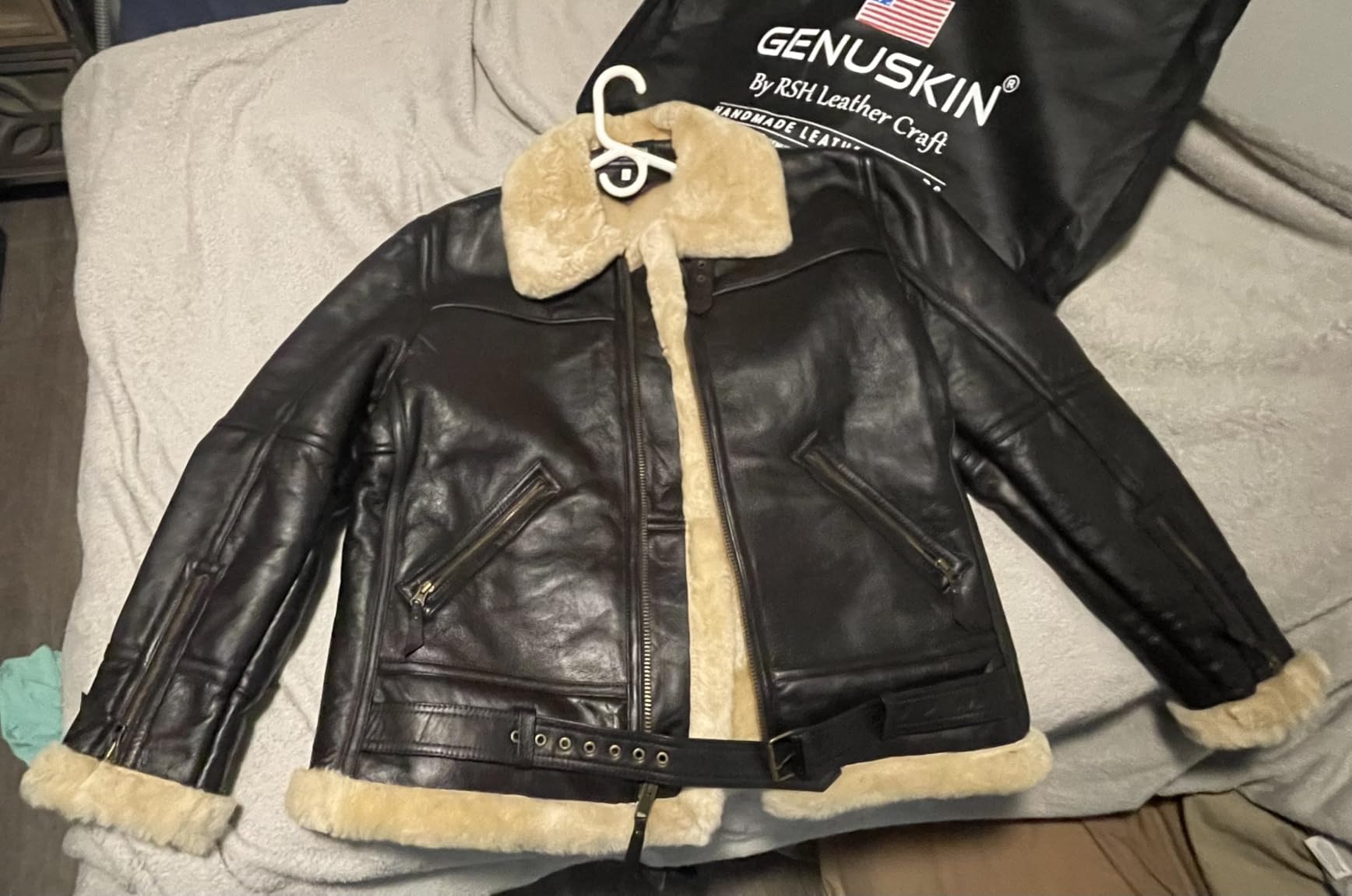 Men RAF Aviator Bomber Real Shearling Sheepskin Leather Jacket customer photo 2