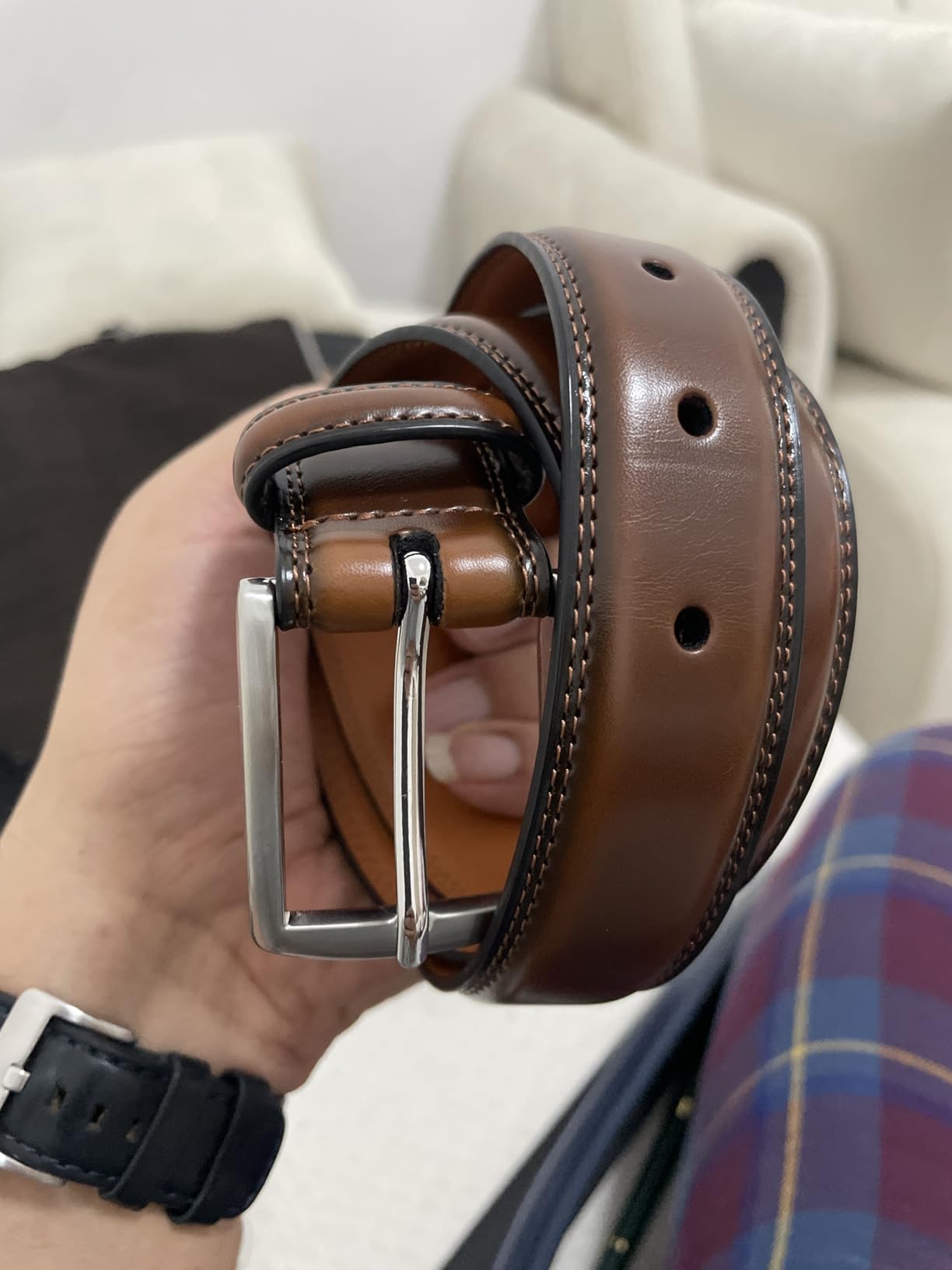 Genuine Leather Dress Belts For Men - Mens Belt For Suits, Jeans, Uniform With Single Prong Buckle customer photo 1