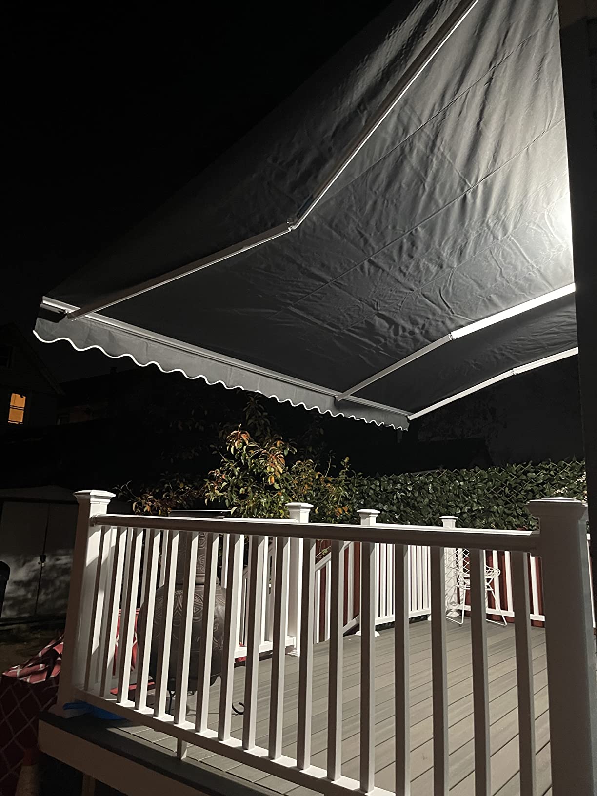 ALEKO Motorized Patio Awning 16x10 feet Electric White Frame Awning Remote Control Motorized & Manual Crank Outdoor Shade Canopy with UV-Resistant Fabric - Caribbean Style Charcoal Gray customer photo 2