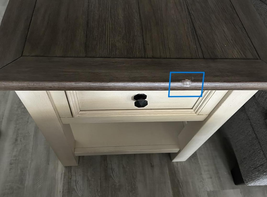 Signature Design by Ashley Bolanburg End Table, Two-Tone Distressed Wood Side Table with Smooth-Gliding Drawer, Farmhouse Plank-Style Top customer photo 2