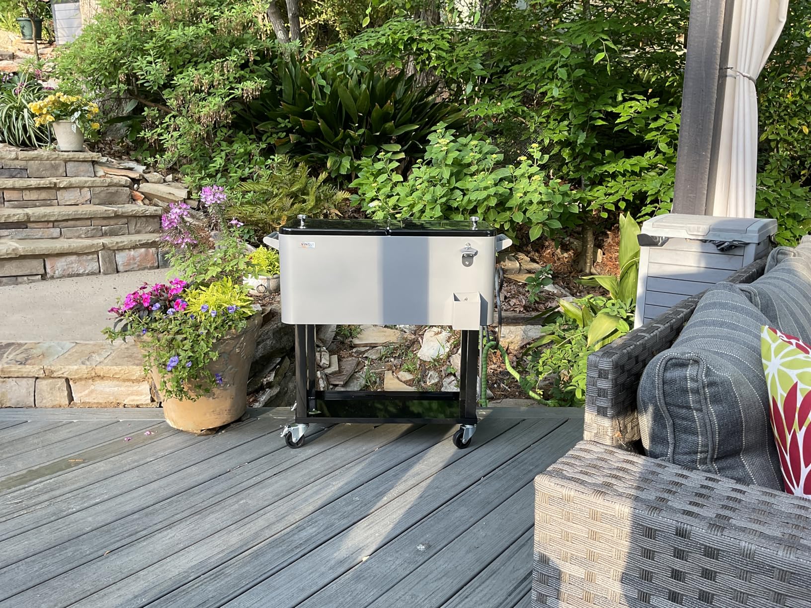 VINGLI Rolling Ice Chest, Portable Patio Party Bar Drink Cooler Cart, with Shelf, Beverage Pool with Bottle Opener customer photo 1