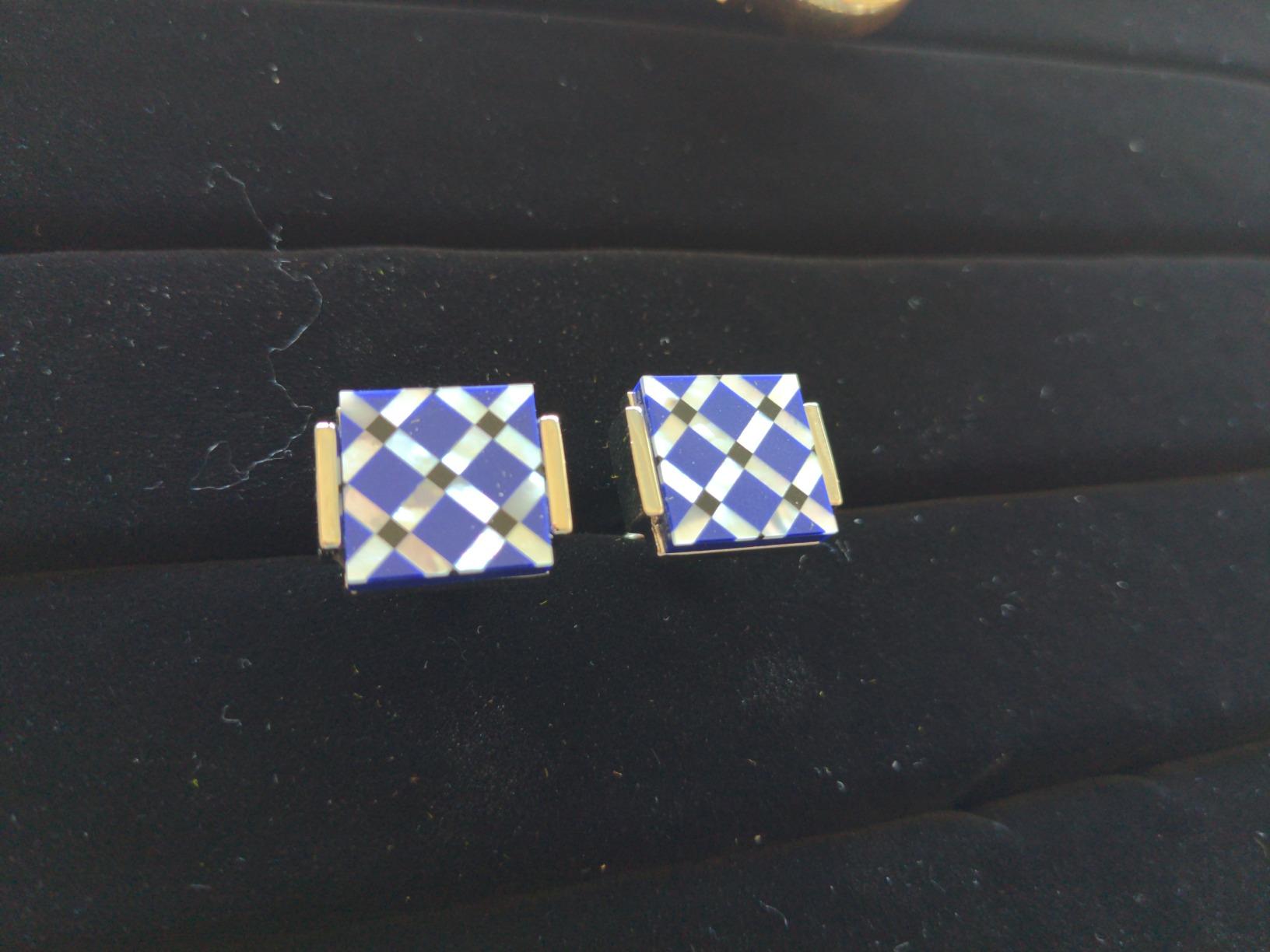 Business Wedding Mother of Pearl Cufflinks for Men Unique Onyx Stripe Tuxedo Cuff links Mens customer photo 1