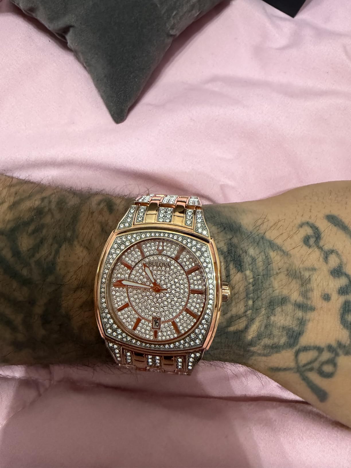 Men's Crystal Phantom 3-Hand Date Quartz Cushion Shaped Case Watch, Pave Crystal Dial, 40mm customer photo 1
