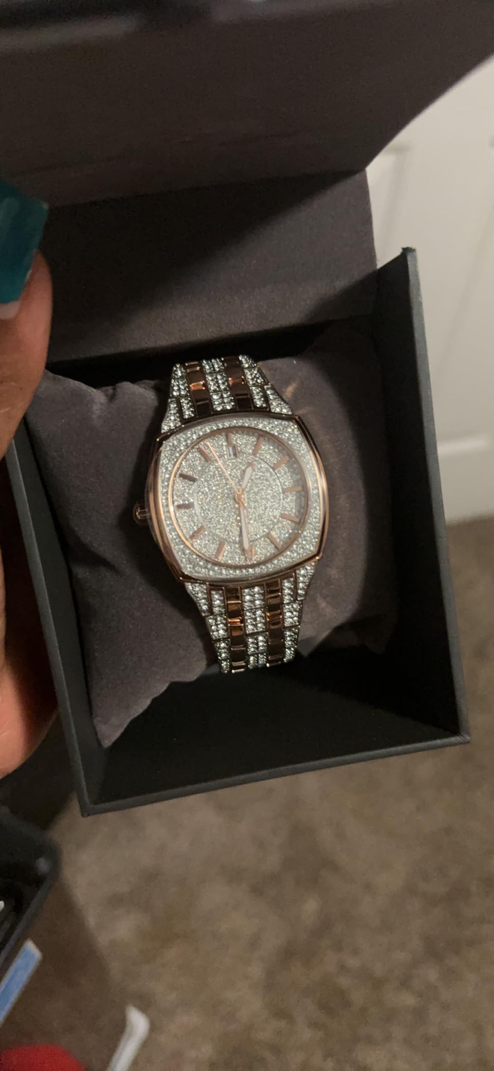 Men's Crystal Phantom 3-Hand Date Quartz Cushion Shaped Case Watch, Pave Crystal Dial, 40mm customer photo 2