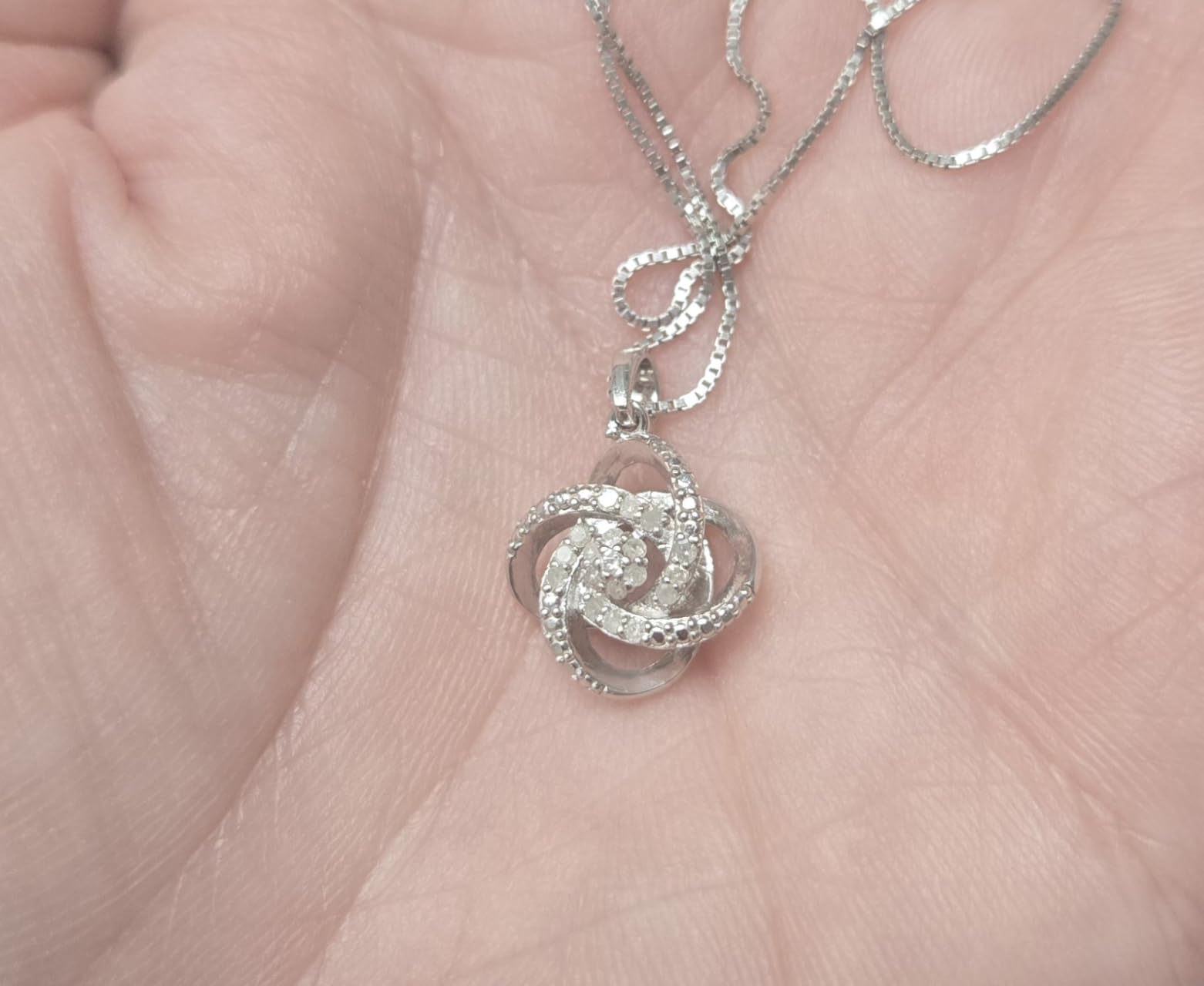 MAX + STONE 1/4 Carat Natural Diamond Love Knot Stud Earrings and Pendant Necklace for Women | Hypoallergenic 925 Sterling Silver Diamond Love Knot Jewelry Sets with 18 Inches Chain and Gift Box customer photo 2