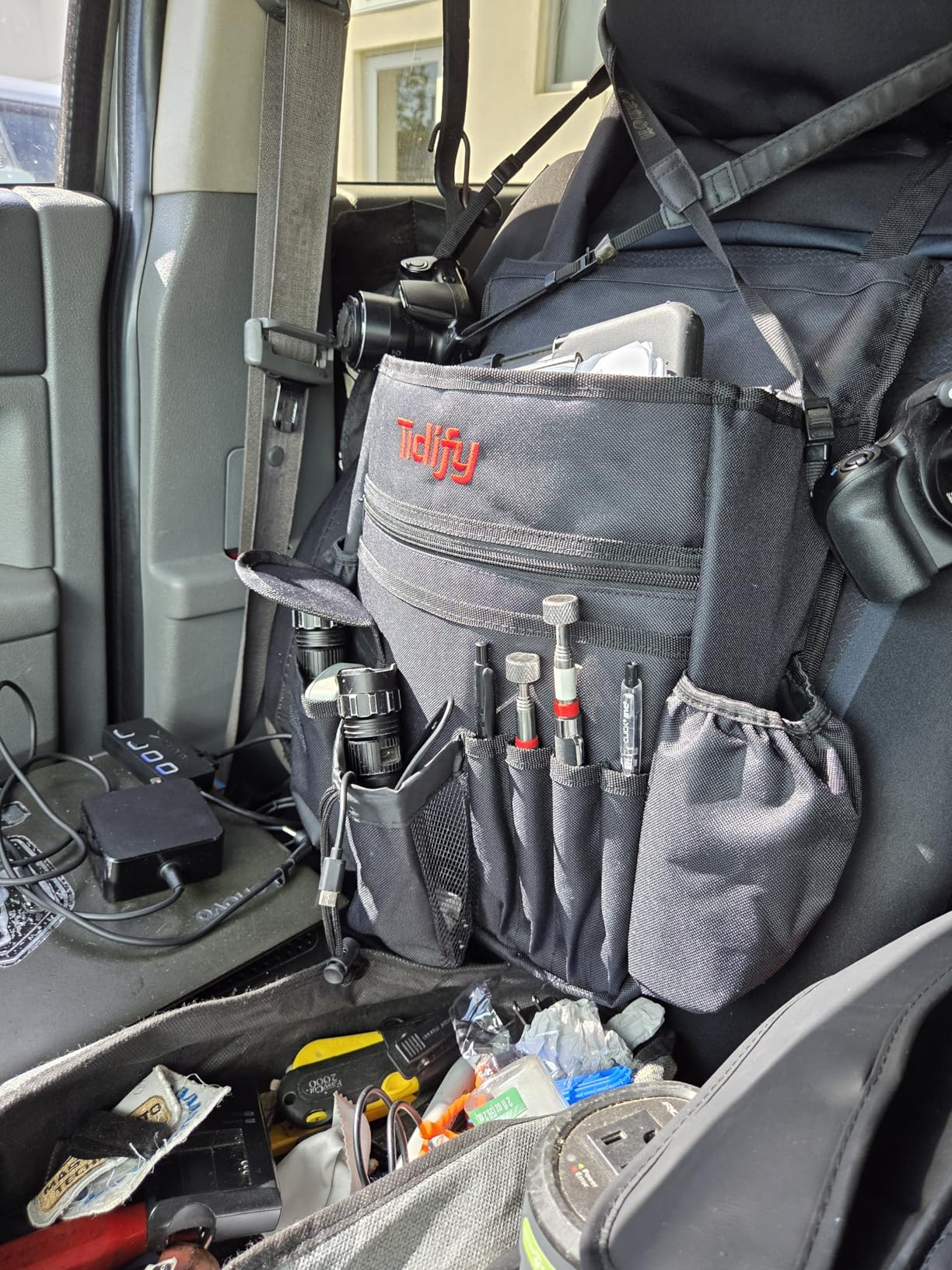 Tidify Car Front Seat Organizer [2025 UPDATED] with Dedicated Tablet and Laptop Storage Stabilizing Side Straps Soft Adjustable Shoulder Strap and Hardened Buckles Your Office Away from Office. customer photo 2