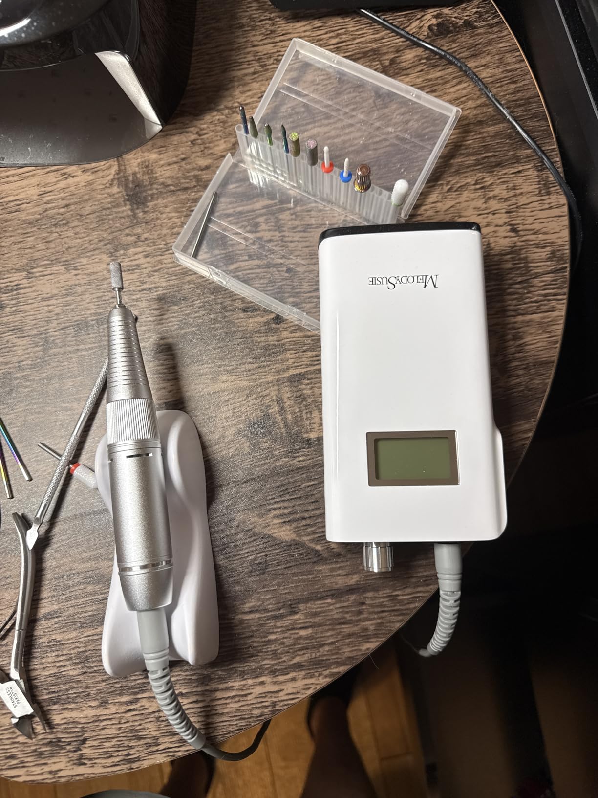 MelodySusie Entry-Level Clip-On Rechargeable Nail Drill, SC320H 30000RPM Popular Classic E-File with LCD Display for Manicure Shaping & Gel Removal, Perfect for Training, Nail Art Practice & Home Use customer photo 1