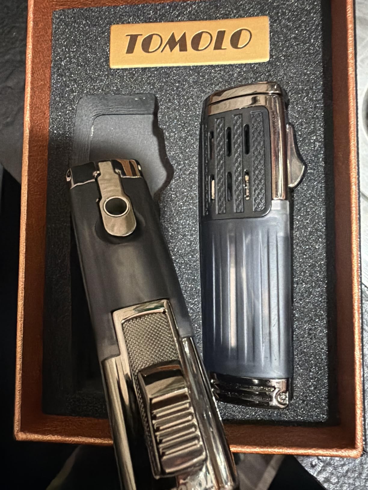 TOMOLO Cigar Lighter Triple Jet Flame Torch Lighter Refillable Butane Lighter with Cigar Punch, 2 Pack, Charcoal customer photo 1