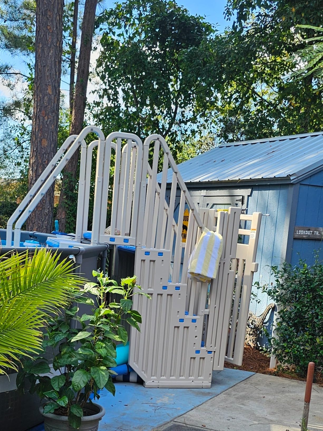 Confer Plastics Step Enclosure System: Above Ground Entry System, Dual Handrails, Slip-Resistant Steps, Supports 400 lbs - Warm Grey with Grey Step-1X Treads customer photo 1