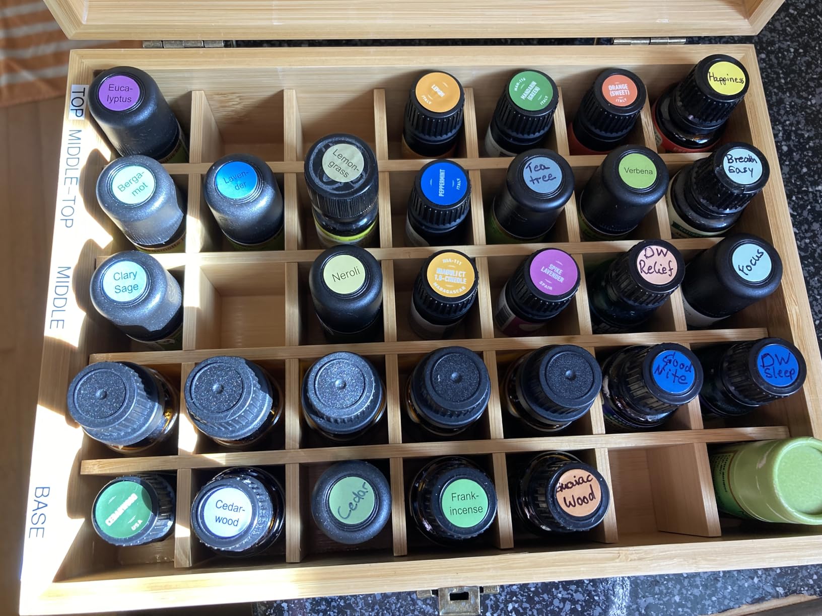 Pure Vie Essential Oil Bamboo Storage Box Travel Display Presentation, Holds 35 Bottles for 5, 10, 15ml - Aromatherapy Organizer customer photo 1