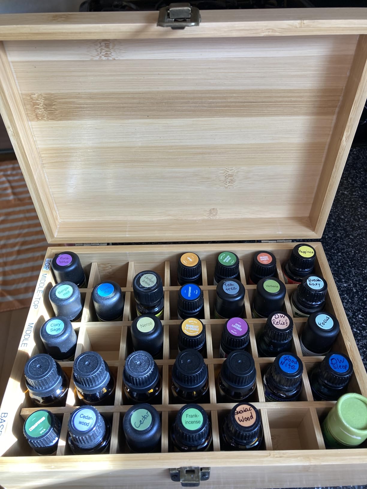 Pure Vie Essential Oil Bamboo Storage Box Travel Display Presentation, Holds 35 Bottles for 5, 10, 15ml - Aromatherapy Organizer customer photo 2