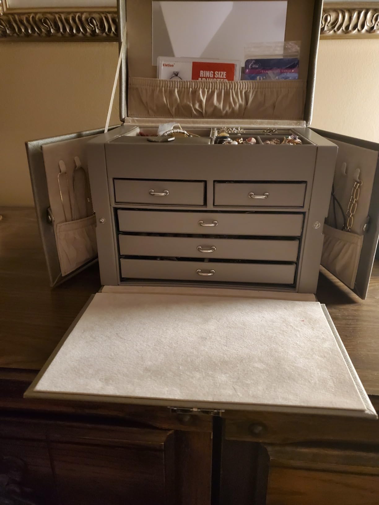 WOLF Heritage Large Jewelry Box, Pewter Saffiano - 27 Compartments + 26 Ring Rolls - Includes Two Travel Cases customer photo 2