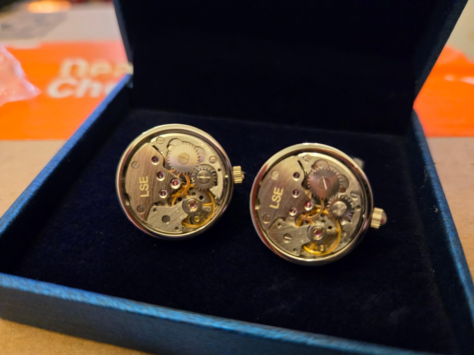 Mr.Van Men's Cufflinks - Watch Movement Design, Brass Cuff Links for Men Steampunk Gear Design - Gift Box Included customer photo 1