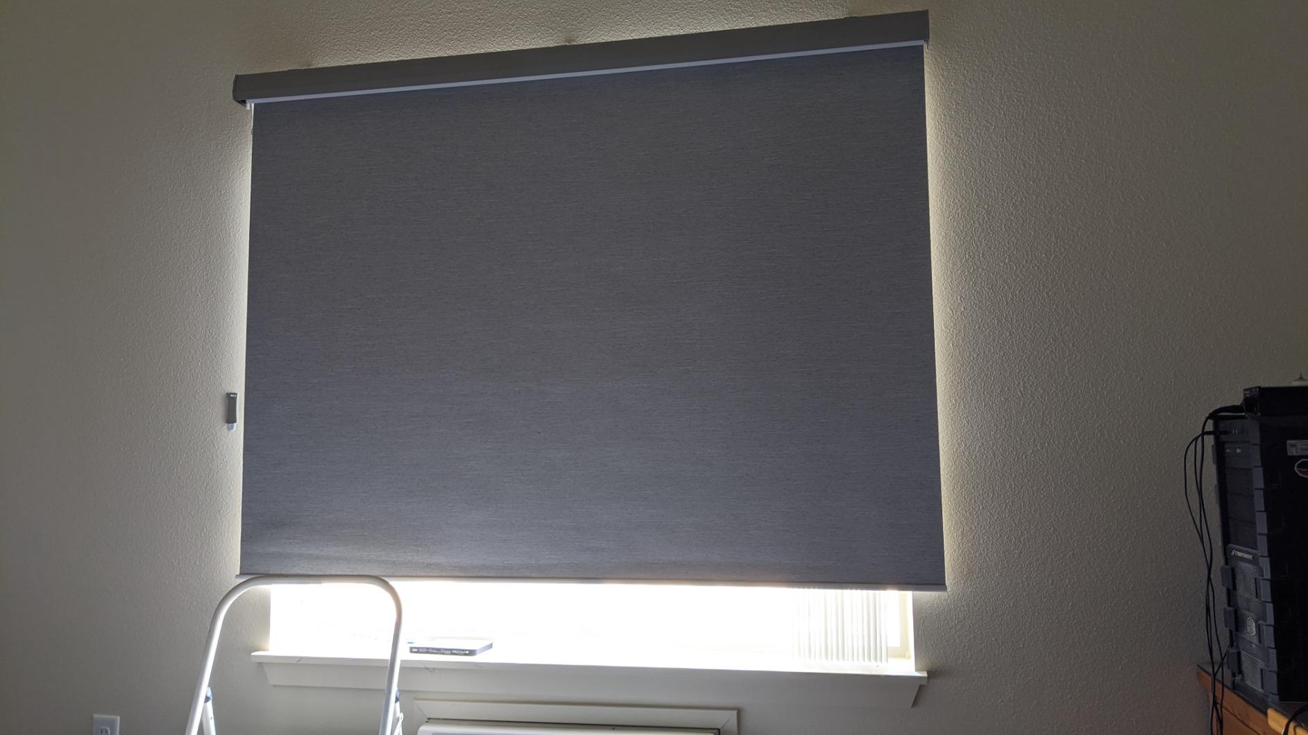 Graywind Motorized Roller Shades 100% Blackout Free Stop Window Shades Cordless Wireless Remote Control Window Roller Blinds with Valance for Smart Home and Office, Customized Size, Linen Beige customer photo 1