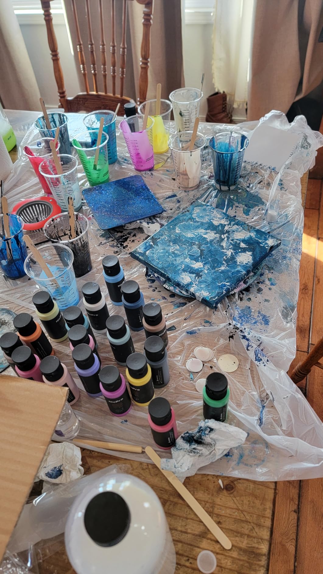 Nicpro Acrylic Pouring Kit, Artist Starter Supplies Including 19 Colors Acrylic Paints, Pouring Medium, Silicone Oil, Canvases, Gloves, Strainers, Mixing Stick, Instructions for Flow DIY Painting customer photo 2