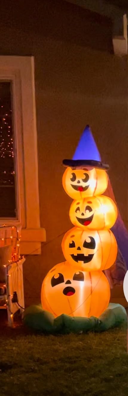 Joiedomi 6 FT Halloween Inflatables Outdoor Decorations, Blow Up Yard Decorations Inflatable Pumpkins with Witch Hat with Build-in LEDs, Stacked Pumpkins Blow Ups for Yard, Halloween Decor customer photo 2