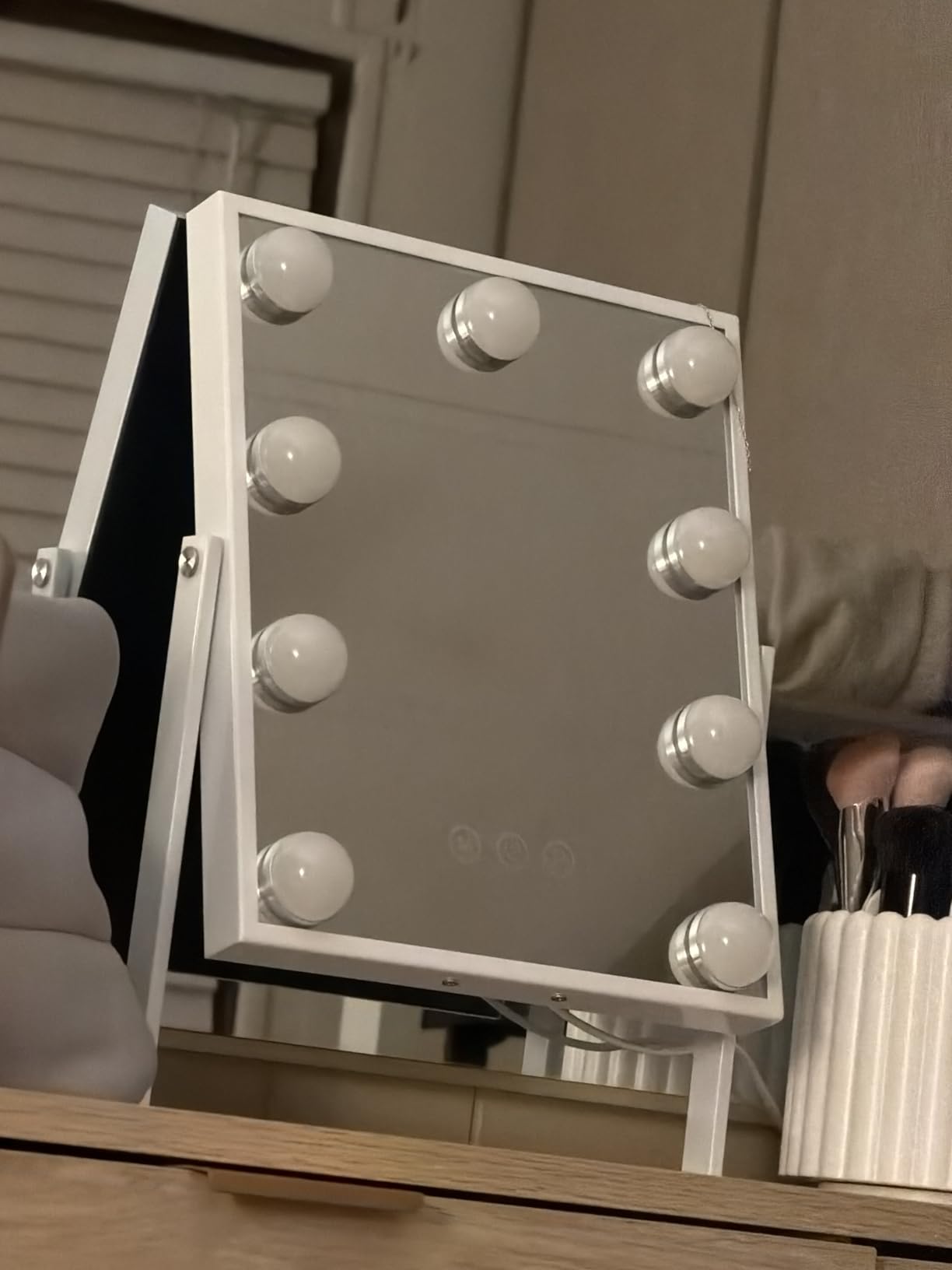 FENCHILIN Vanity Mirror with Light Lighted Makeup Mirror Vanity Smart Touch Control 3Colors Dimmable Detachable 10X Magnification Tabletop 360 Degree Rotation (White) customer photo 2
