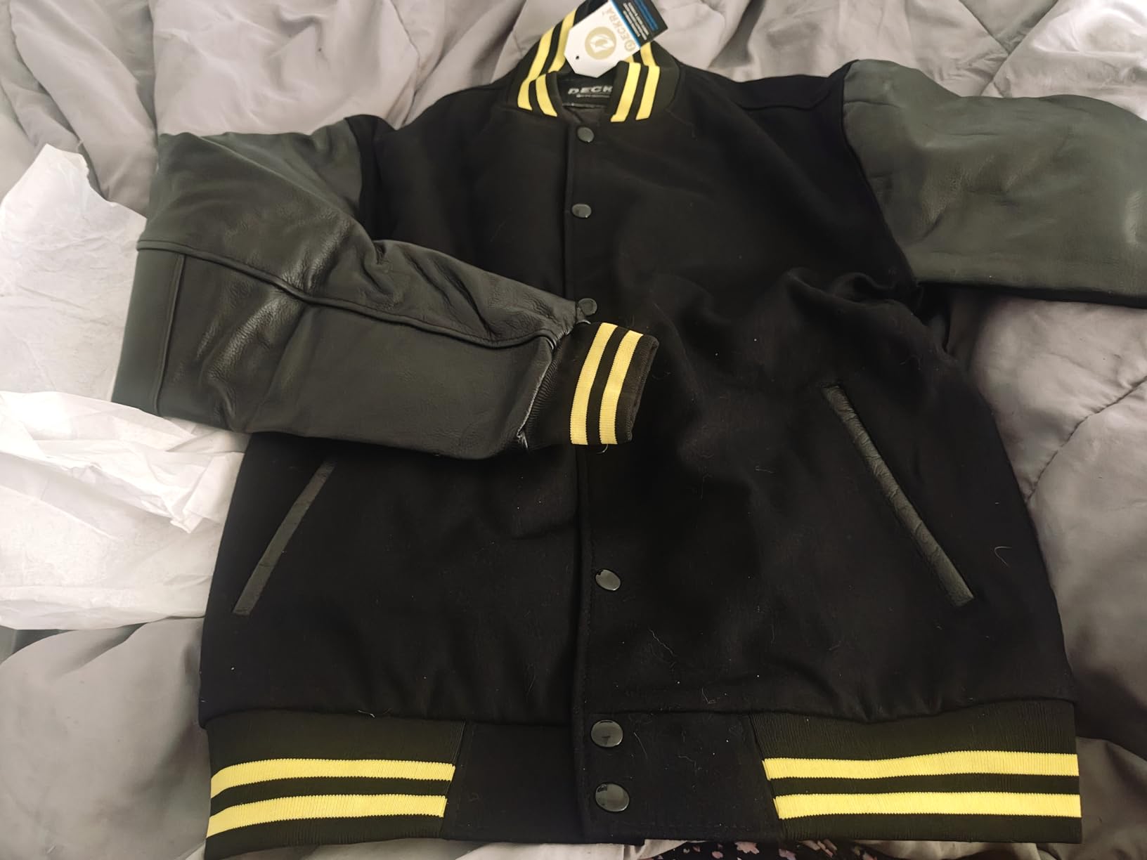 Deckra Men's Varsity Jacket Genuine Leather Sleeve and Wool Blend Letterman Boys College Varsity Jackets XS-5XL customer photo 1