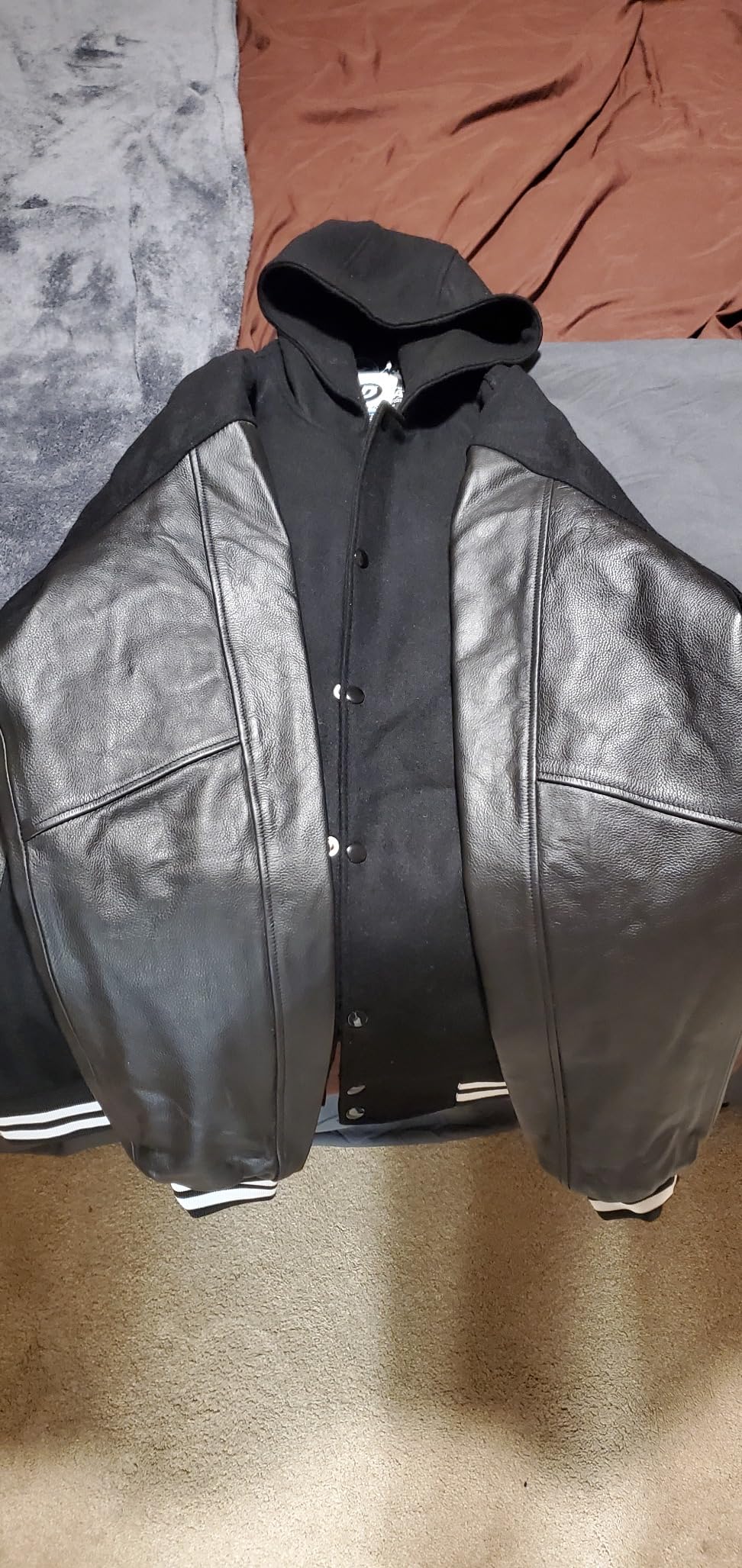 Deckra Men's Varsity Jacket Genuine Leather Sleeve and Wool Blend Letterman Boys College Varsity Jackets XS-5XL customer photo 2
