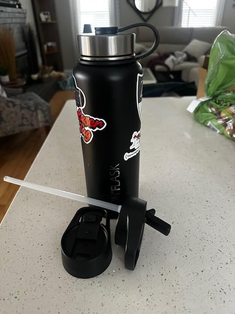 IRON FLASK Camping & Hiking Hydration Flask with Straw, Wide Mouth Insulated Stainless Steel Sports Water Bottle - Midnight Black 64 oz - Straw (1 Lid) customer photo 2