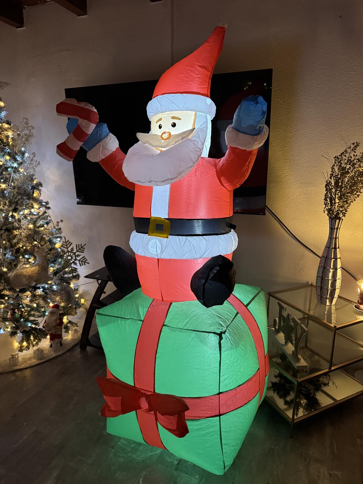 2 Packs 6FT Inflatable Christmas Santa Claus on Gift Box and Gingerbread Man Blow Up Decor for Christmas Outdoor/Doorway/Lawn Decor customer photo 2