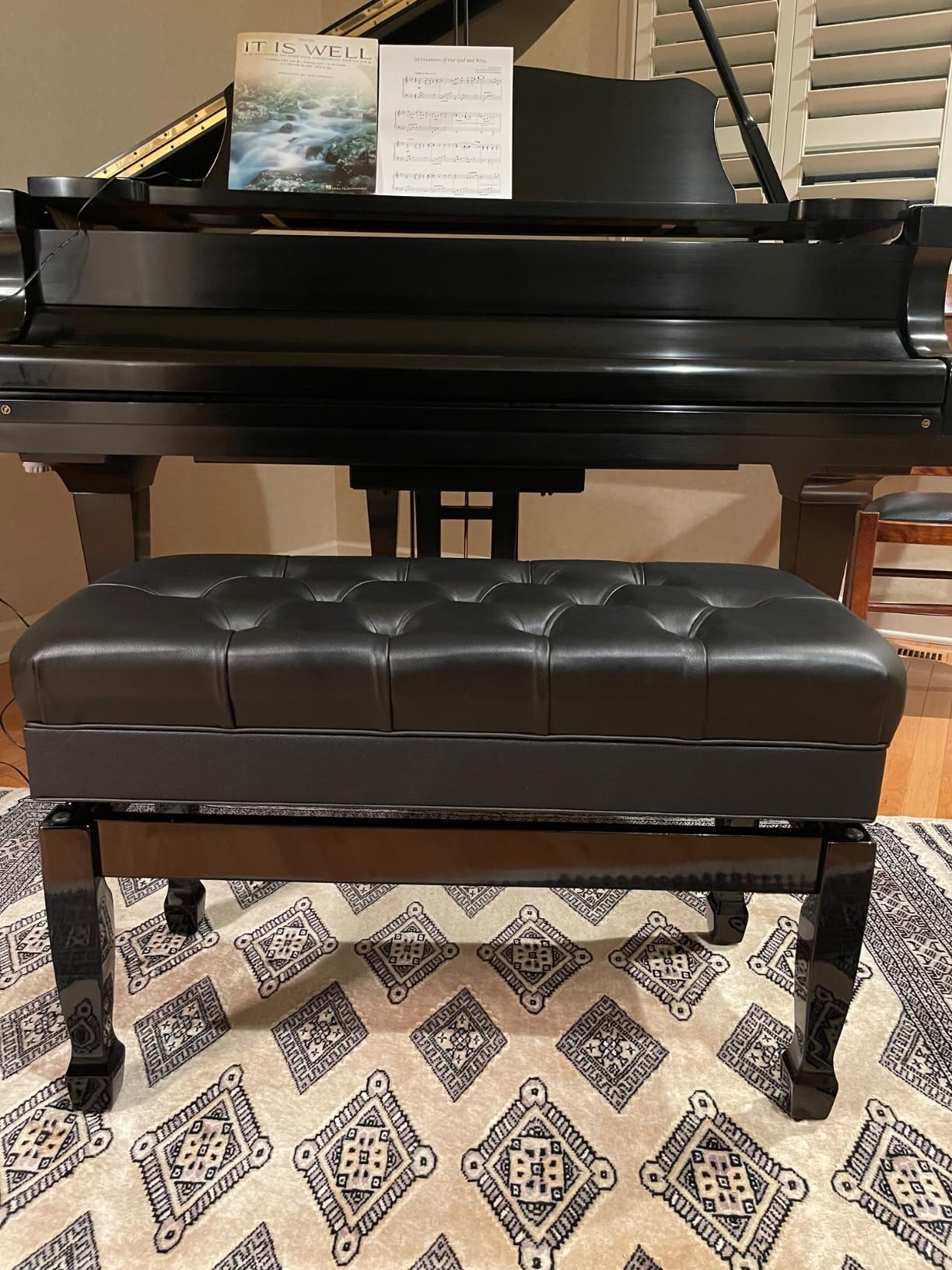Griffin Piano Bench (Genuine Leather Plus Series) - Oversize Duet Keyboard Stool with Black Wood Frame, 2-Person Seat, Storage for Music Books customer photo 1