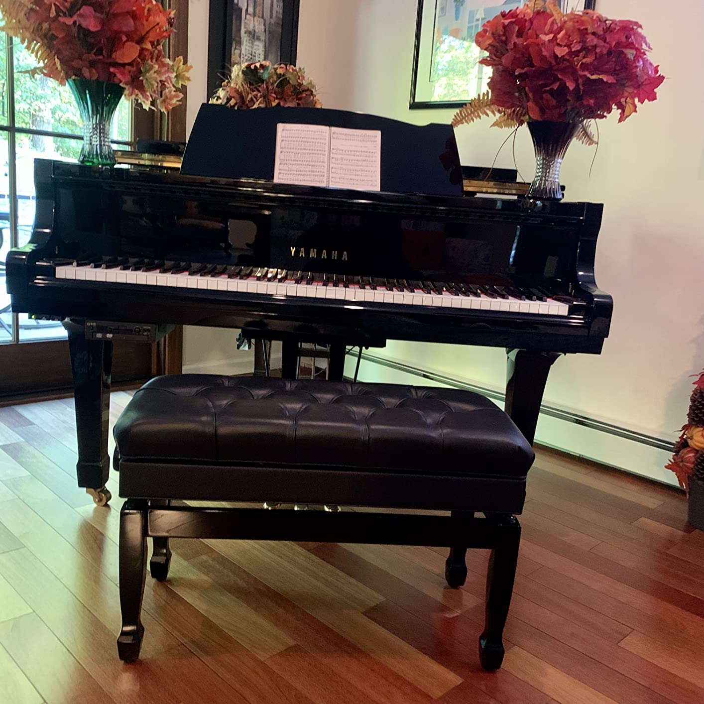 Griffin Piano Bench (Genuine Leather Plus Series) - Oversize Duet Keyboard Stool with Black Wood Frame, 2-Person Seat, Storage for Music Books customer photo 2