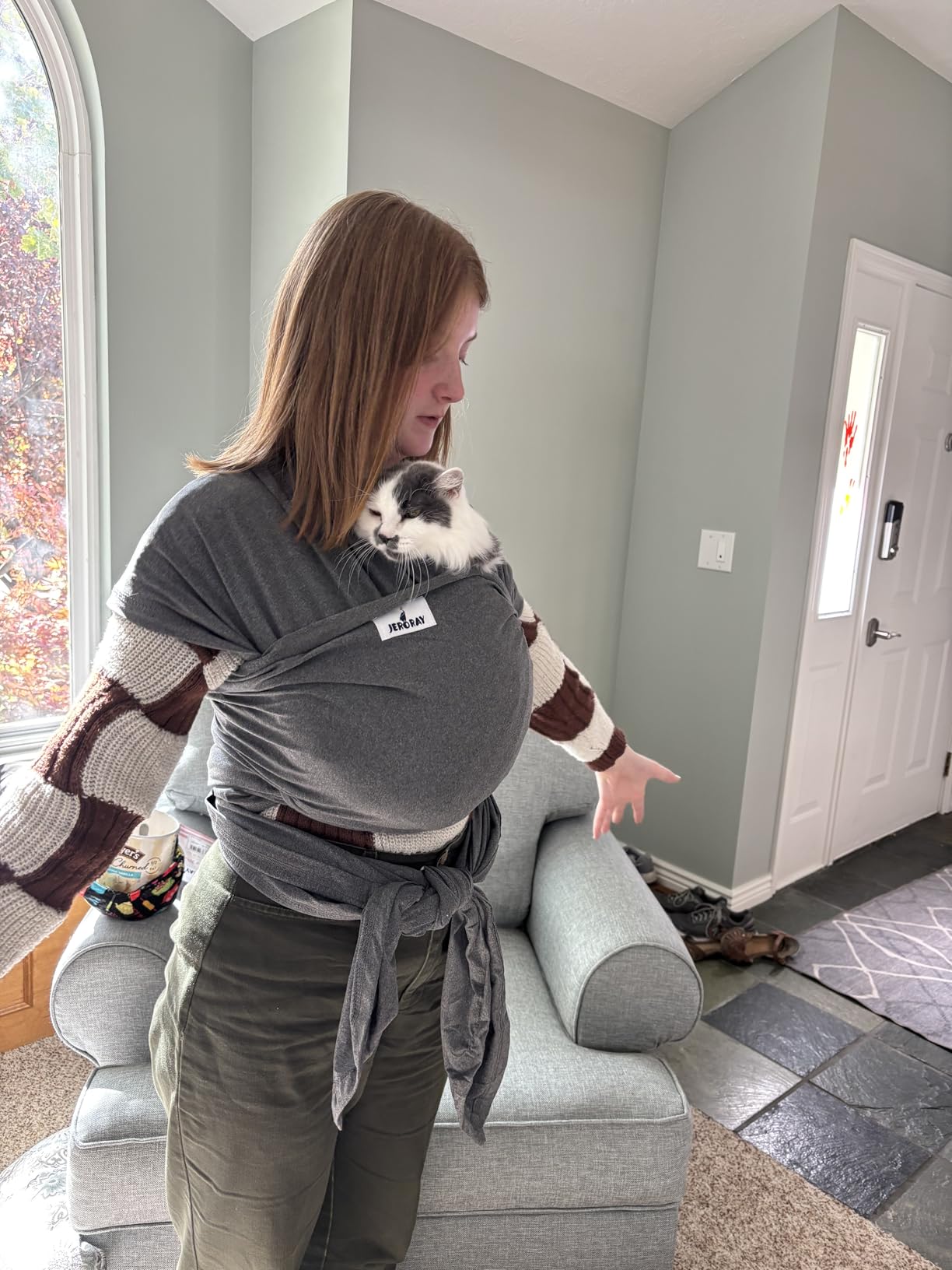 Baby Wraps Carrier, Jeroray Baby Carrier, Hands Free Infant Carrier, Lightweight, Breathable, Softness, Heather Grey customer photo 1