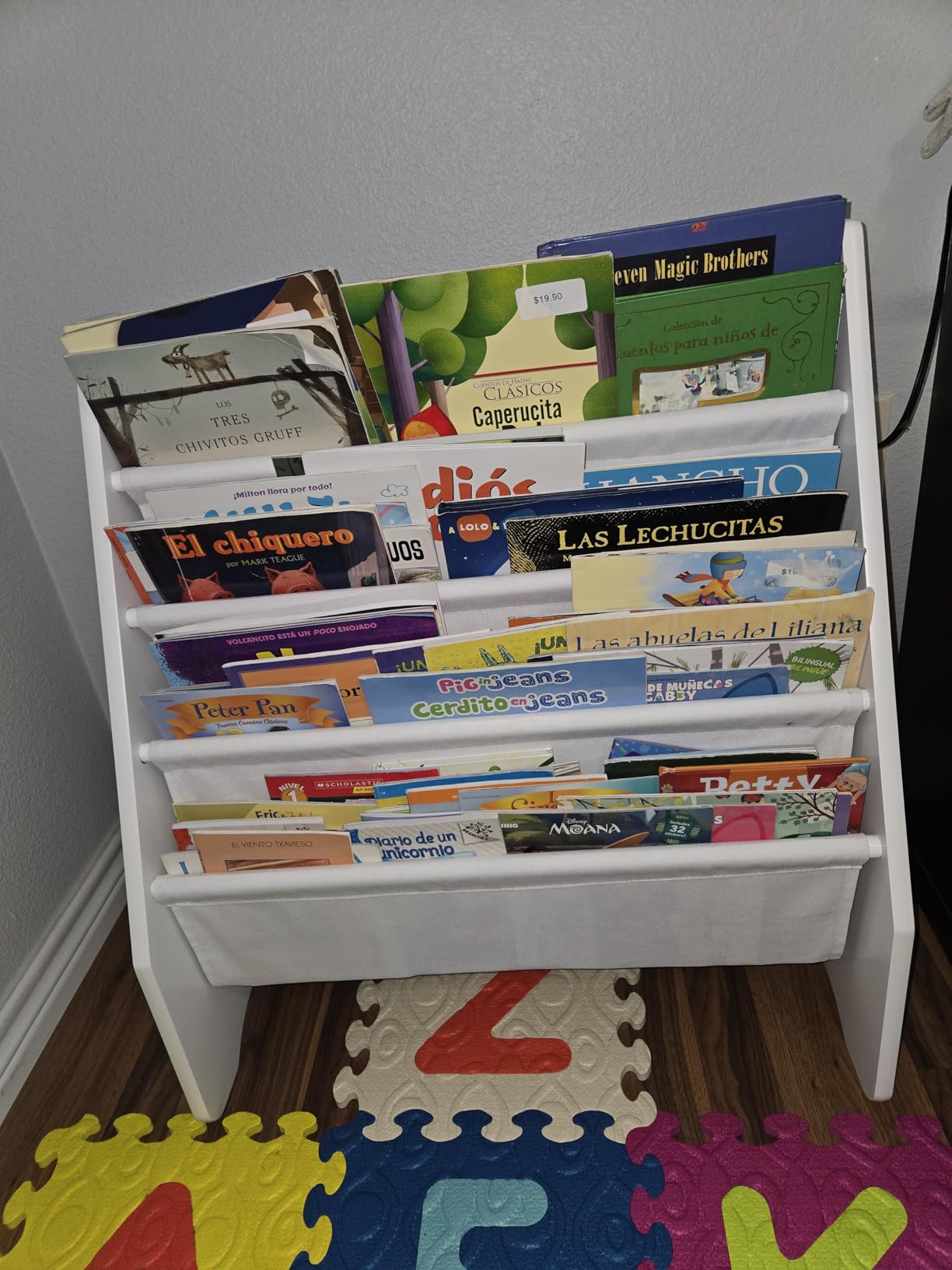 UTEX Kids Bookshelf Storage, Book Shelf for Kids Rooms, 4 Tier Sling Bookshelf for Kids, Toddler, Magazine Book Rack, Children Book Organizer, White customer photo 2