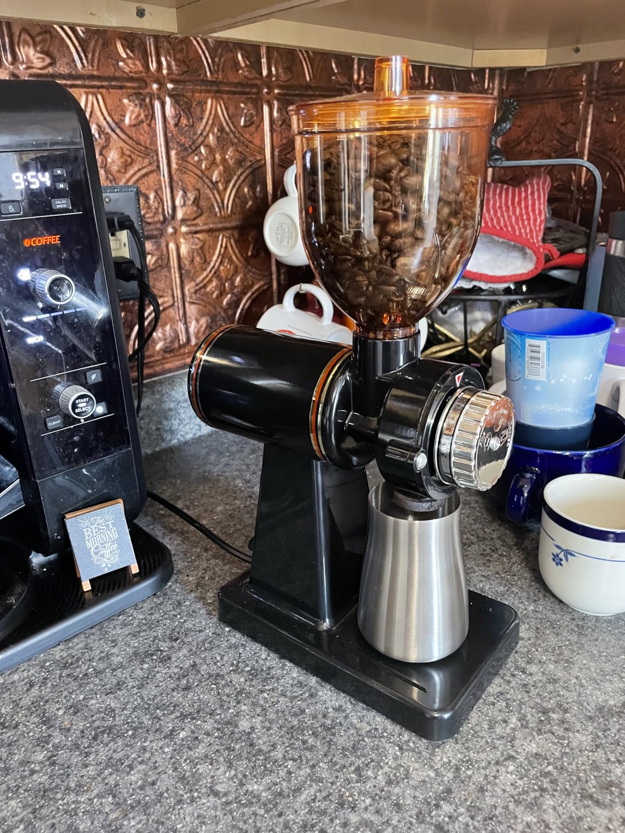 Huanyu Stainless Steel Coffee Grinder Electric with 8 Grinding Settings Flat Burr Coffee Grinder Adjustable Burr Coffee Grinders for Home Use Black customer photo 2