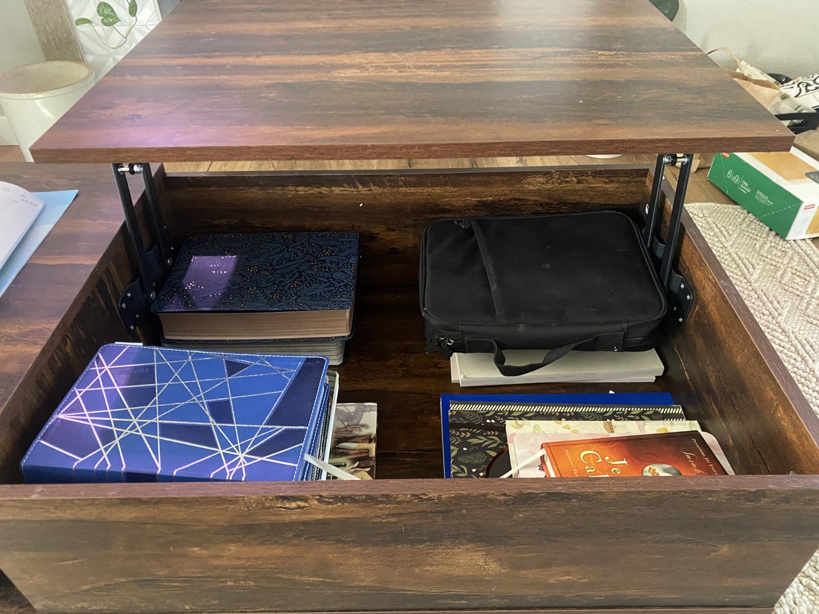 WLIVE Coffee Table with Lifting Top, Hidden Storage & Adjustable Shelf for Living Room Small Space, Multifunctional Rising Wooden Center Table, Mid Century Modern Tables for Home Dining Office, Brown customer photo 1