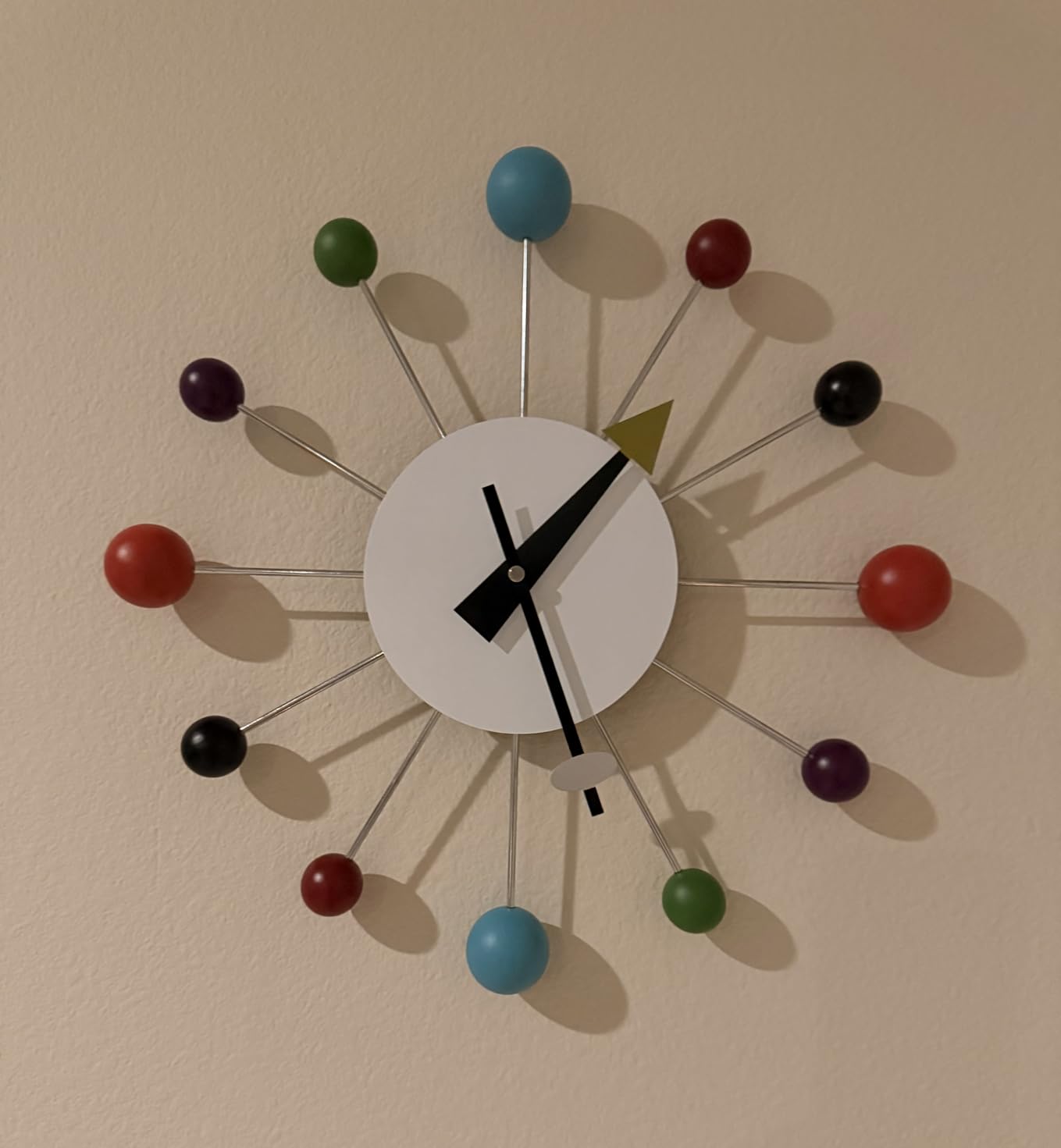 Infinity Instruments Orb Spoke Midcentury Modern 15 inch Retro Starburst Ball Wall Clock Quiet Quartz Movement Mid Century Decorative, Multi, Multicolor customer photo 1