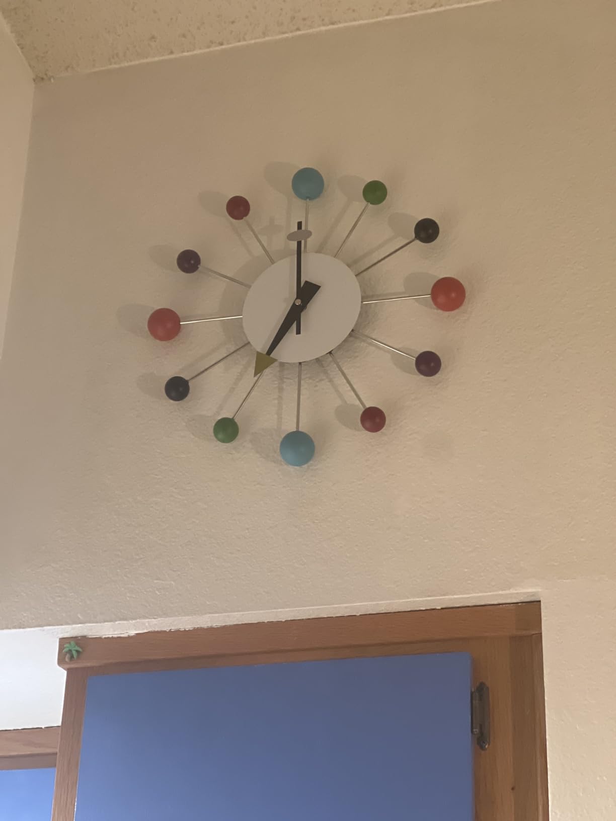 Infinity Instruments Orb Spoke Midcentury Modern 15 inch Retro Starburst Ball Wall Clock Quiet Quartz Movement Mid Century Decorative, Multi, Multicolor customer photo 2