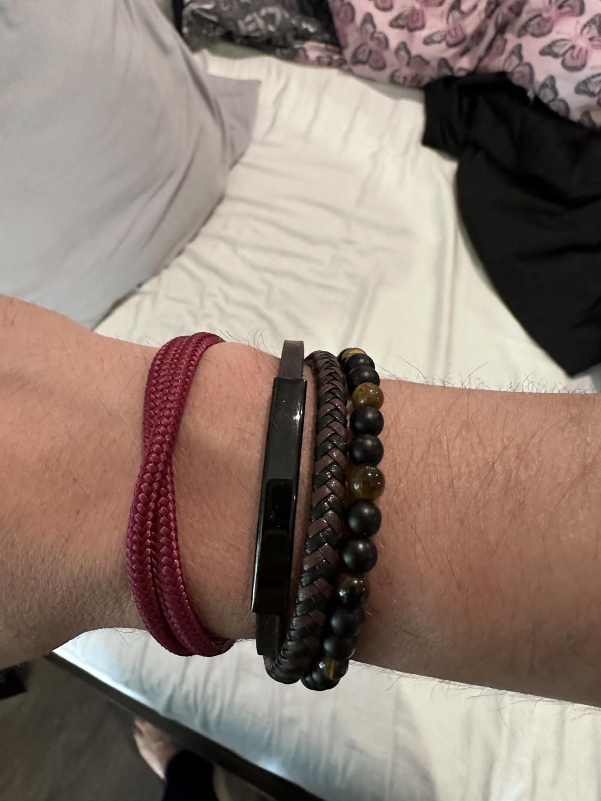 Men's Beads & Leather Bracelet | Adjustable Magnetic Clasp | Handmade Wristband Tiger Eye & Lava Rock Stones | Engraved Stainless Steel Cuff Bangle Black Brown Blue Silver | Gift for Him customer photo 2