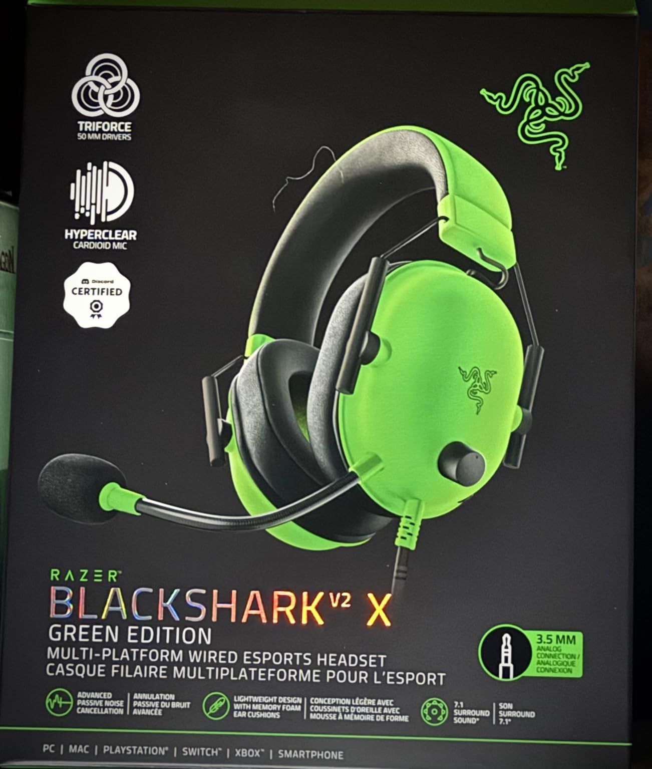 Razer BlackShark V2 X Gaming Headset: 7.1 Surround Sound - 50mm Drivers - Memory Foam Cushion - For PC, PS4, PS5, Switch - 3.5mm Audio Jack - Black customer photo 1