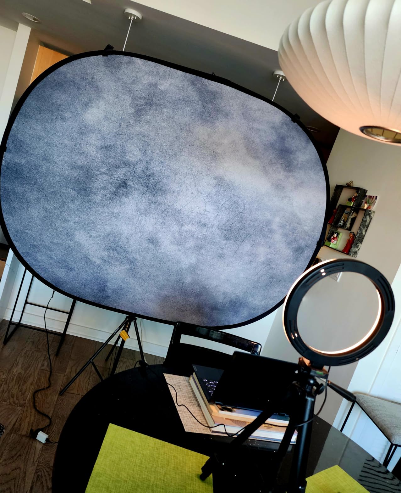 Kate 5x6.5ft Collapsible Backdrop Pop-up Photo Backdrops Folded Grey Teal for Photography, for Video, for Broadcast customer photo 1