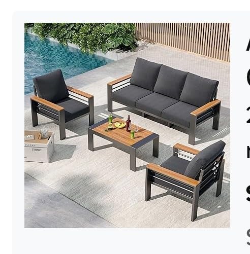 Wisteria Lane Aluminum Patio Furniture Set for All Weather, Oversized Metal Outdoor Furniture Set with 27.5