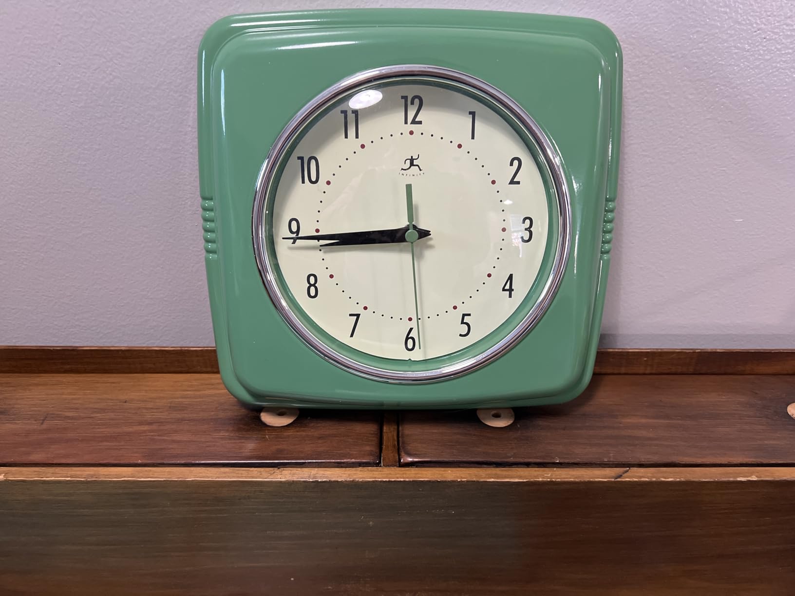 Infinity Instruments Square Silent Retro 9 inch Mid Century Modern Kitchen Diner Retro Wall Clock Quartz Sweep Movement (Red) customer photo 1