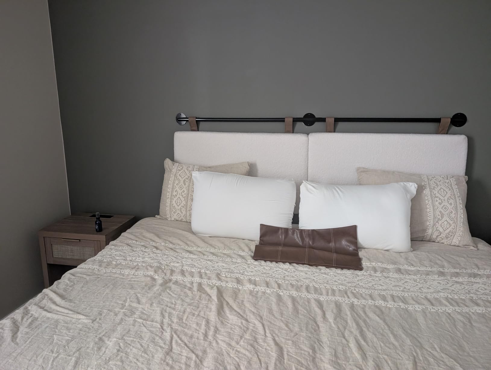 Nathan James Harlow Modern Wall Mount Hanging Headboard, Queen, Brown Faux Leather customer photo 2
