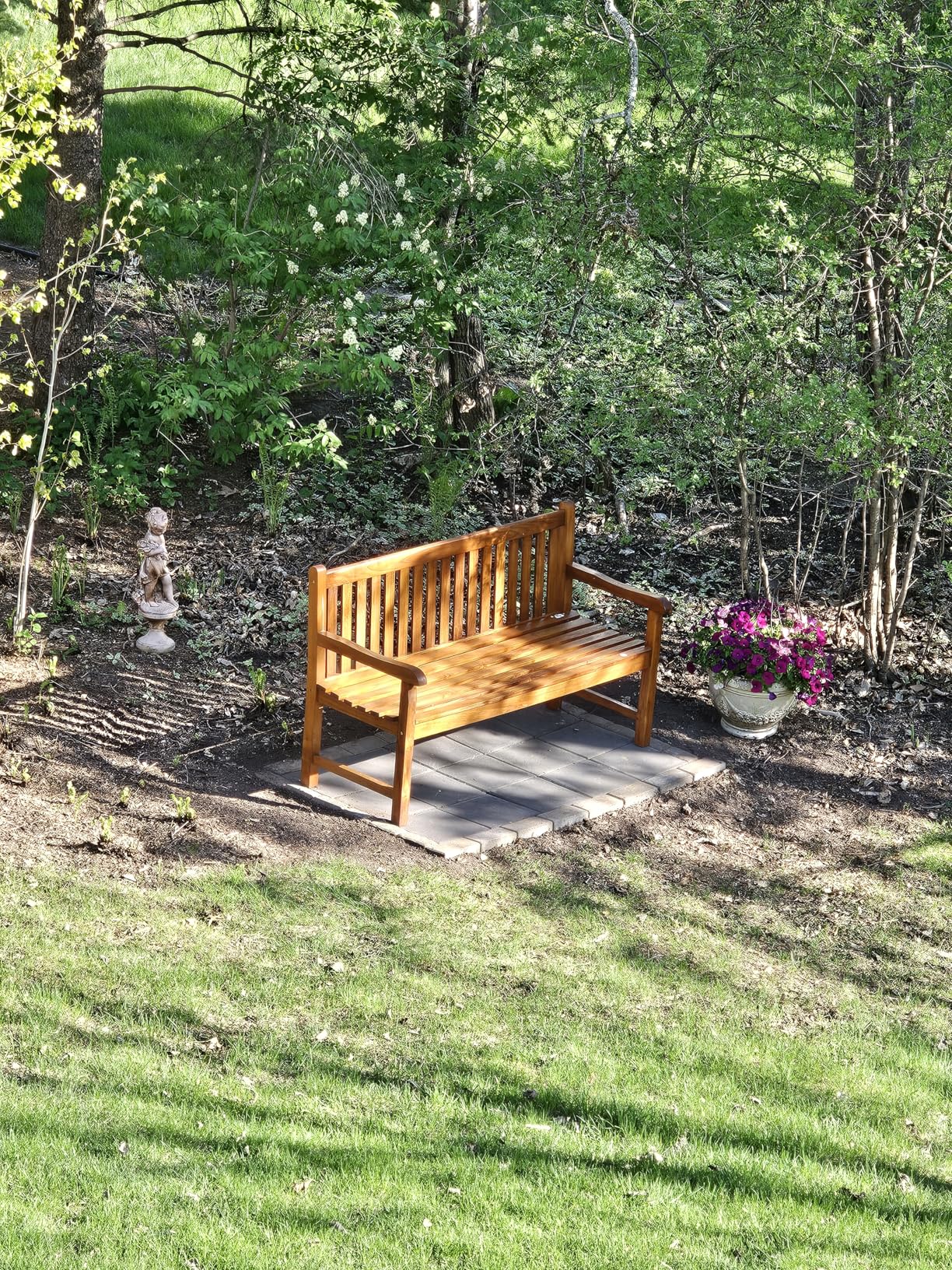 Sunnydaze 2-Person Outdoor Bench for Front Porch or Park - Wooden Teak Patio Garden Bench with Backrest - 675 lb Weight Capacity - 60