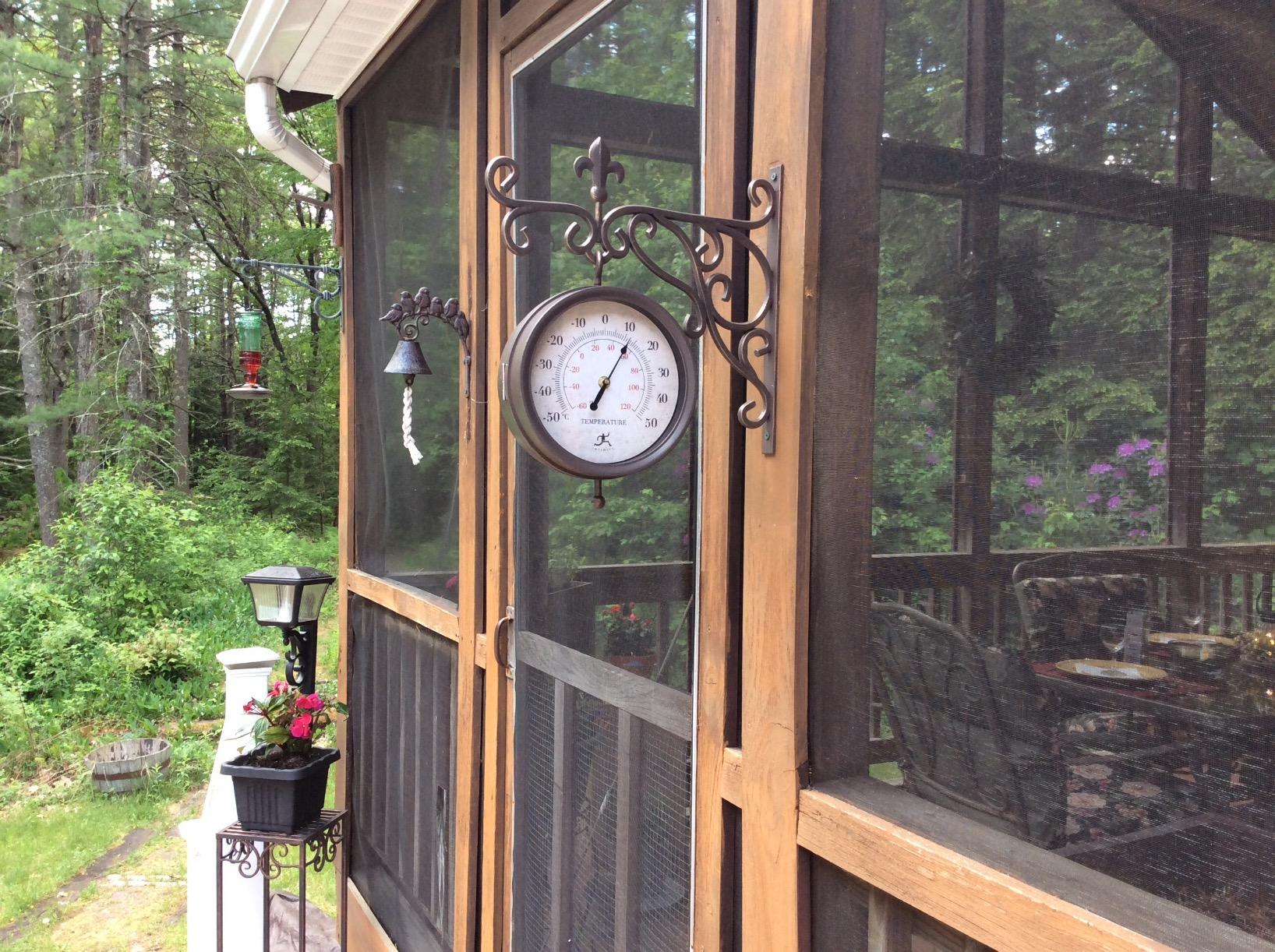 Infinity Instruments Charleston Metal Outdoor Clock, Waterproof Double Sided Train Station Clock & Thermometer customer photo 2