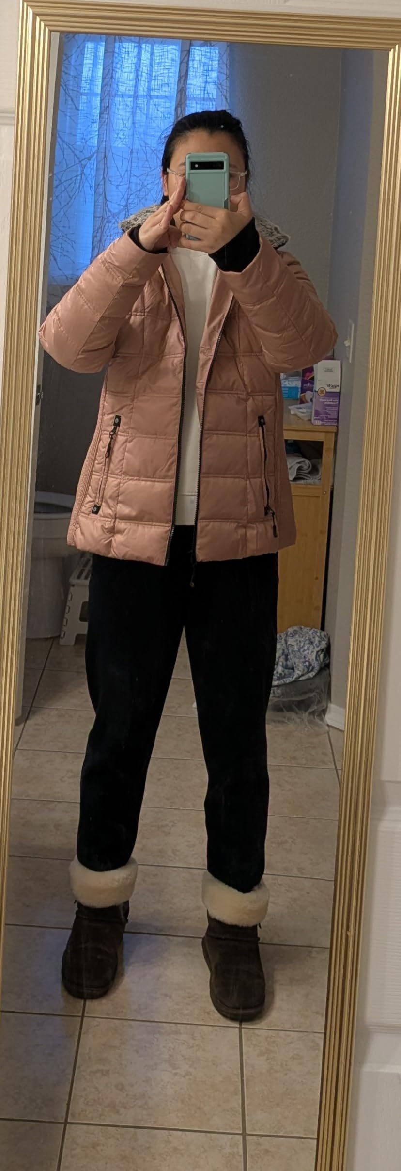 Women Down Puffer Jacket Warm Hooded Winter Down Puffer Coat with Faux-Fur Hood & Collar customer photo 1