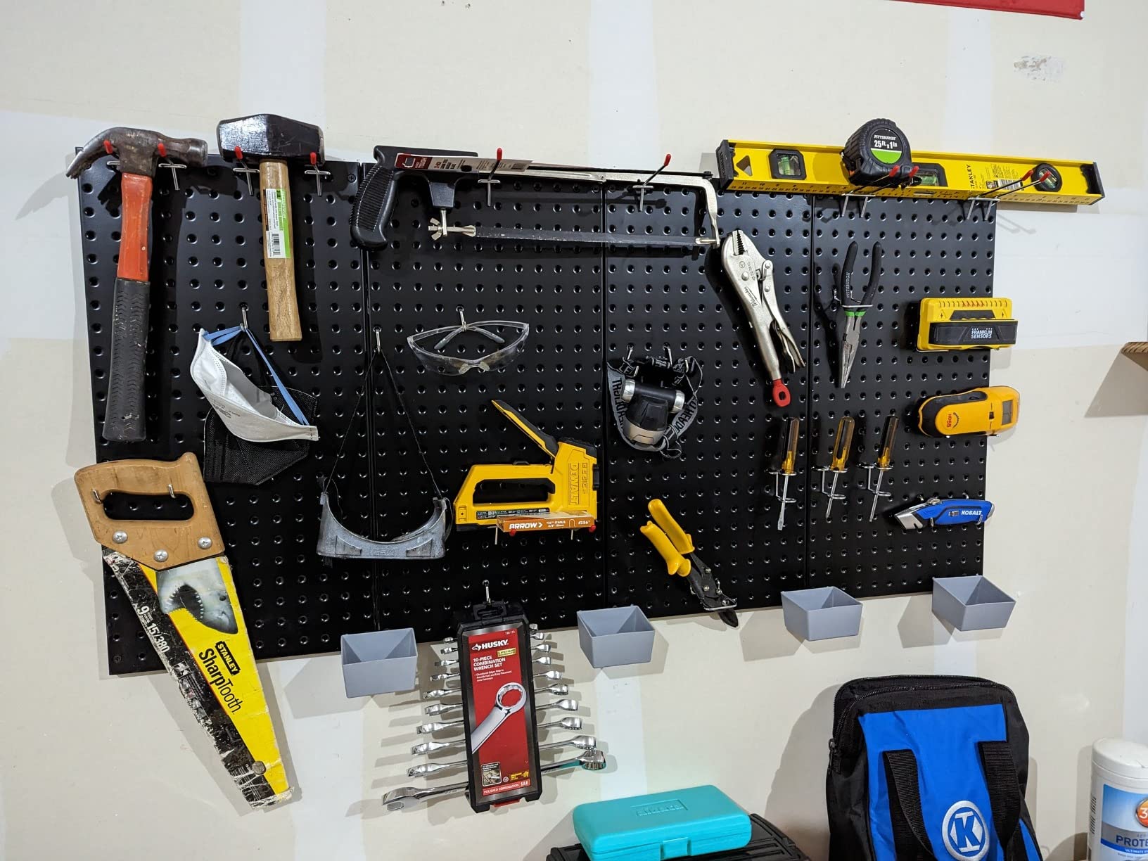 Wallmaster Pegboard Organizer Garage Storage - 48pcs Pegboard Hooks Set, Pegboard Tool Organizer with 48x24 Inch Steel Peg Board & 4 Storage Bins (Black) customer photo 2