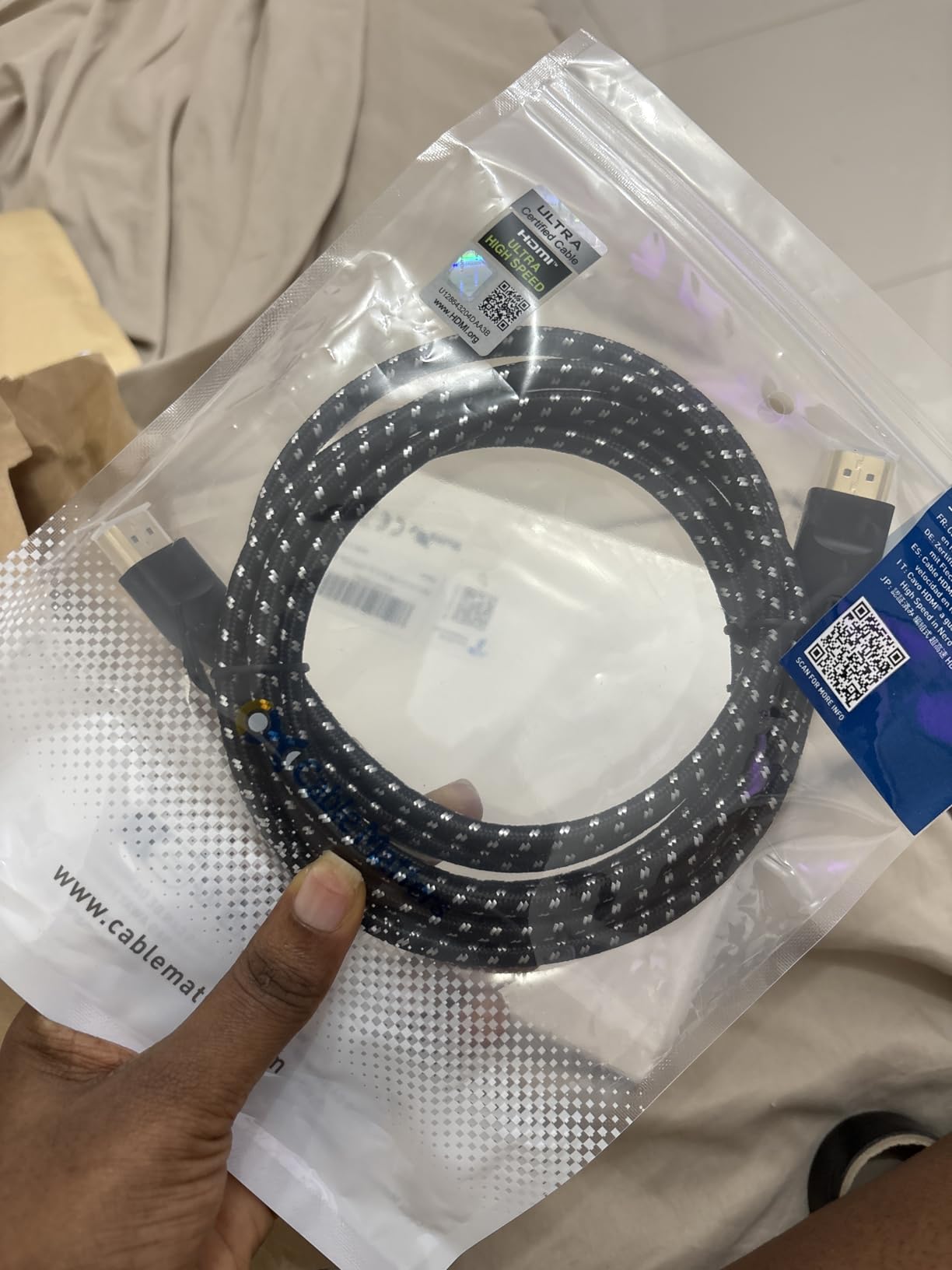 Cable Matters [Ultra High Speed HDMI Certified] Braided 48Gbps 8K HDMI Cable 6.6 ft / 2m with 8K@60Hz, 4K@240Hz and HDR Support for PS5, Xbox Series X/S, RTX3080 / 3090, Apple TV and More in Black customer photo 1
