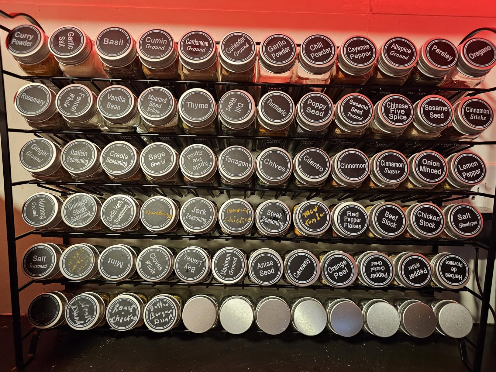 SWOMMOLY Spice Rack Organizer with 72 Empty Square Spice Jars, 340 Spice Labels with Chalk Marker and Funnel Complete Set, for Countertop, Cabinet or Wall Mount, Black customer photo 2