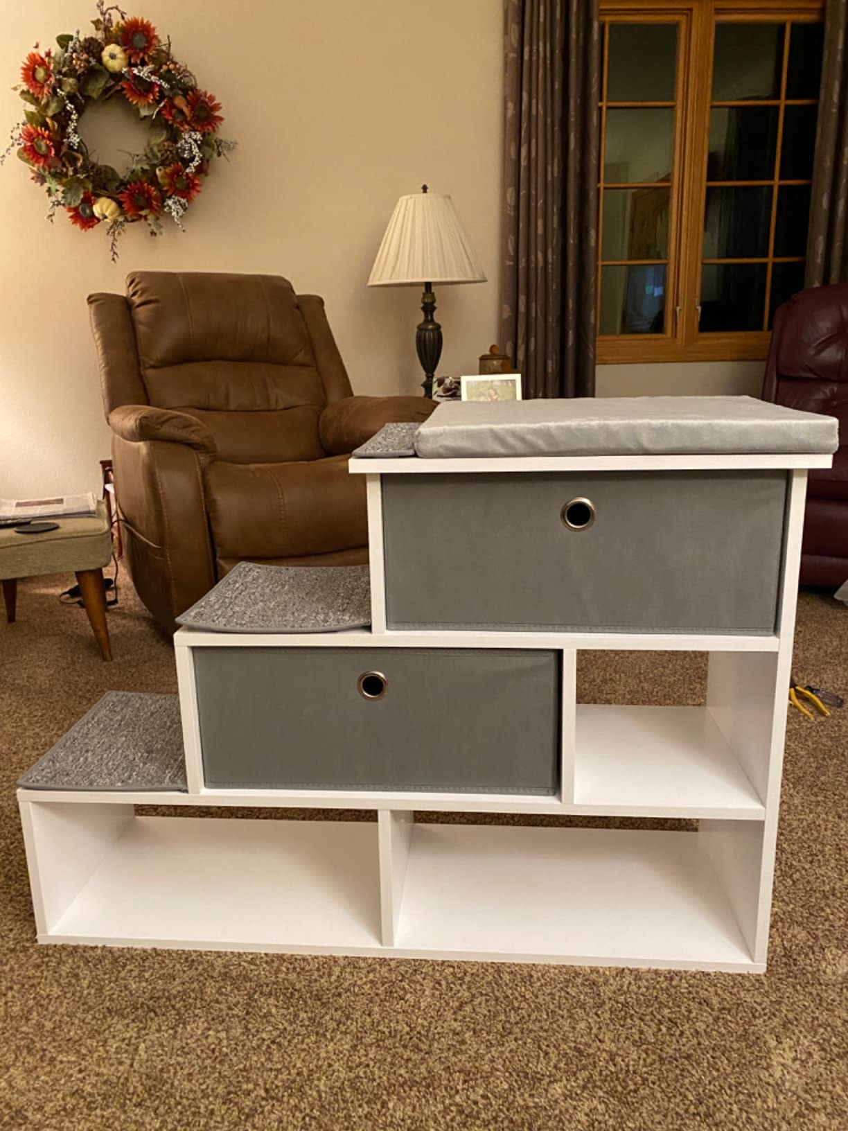 PetFusion Pet Step Window Perch Bookshelf w/ Storage Baskets 28
