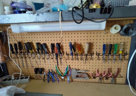 Ripeng 4 Pieces Pegboard Screwdriver Holders Peg Board Organizer Accessories Multi Ring Tool Holders Six Tool Organizer Racks for Pegboard, Pliers (Silver) customer photo 1